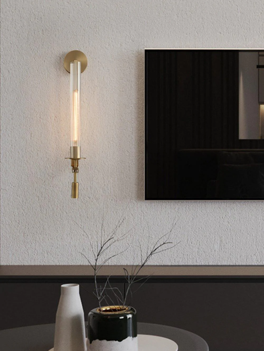Lustra Wall Lamp Brass Minimalist Ribbed Glass - Image 14