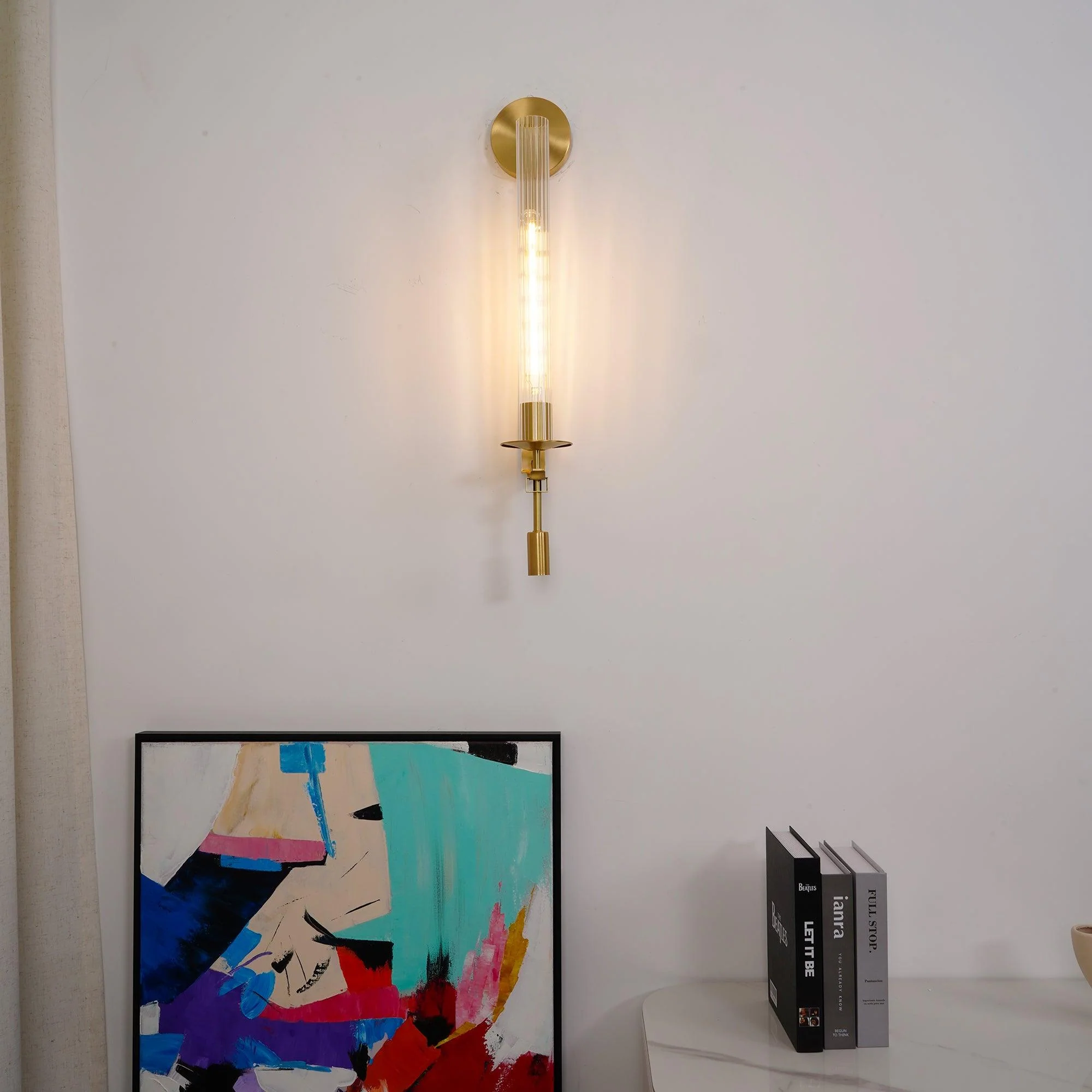 Lustra Wall Lamp Brass Minimalist Ribbed Glass - Image 19