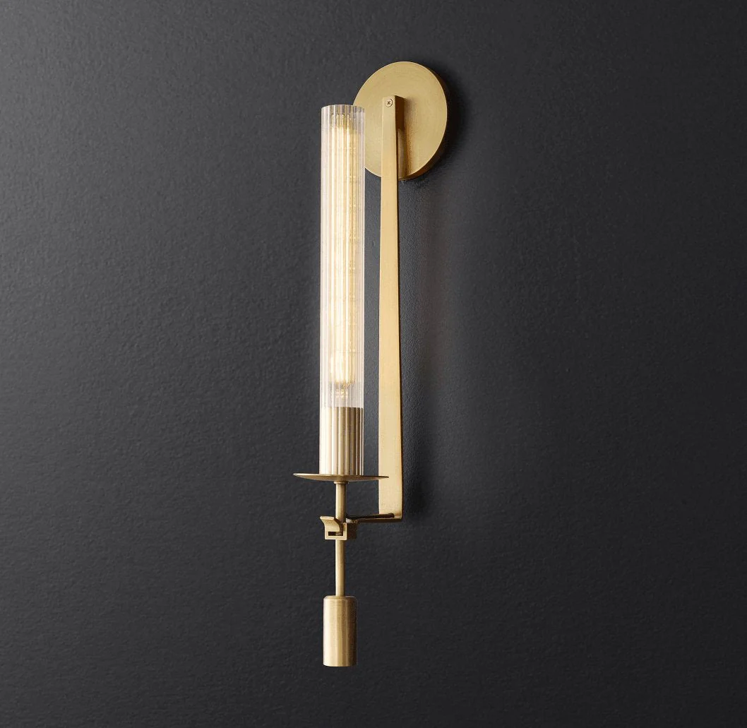 Lustra Wall Lamp Brass Minimalist Ribbed Glass - Image 34
