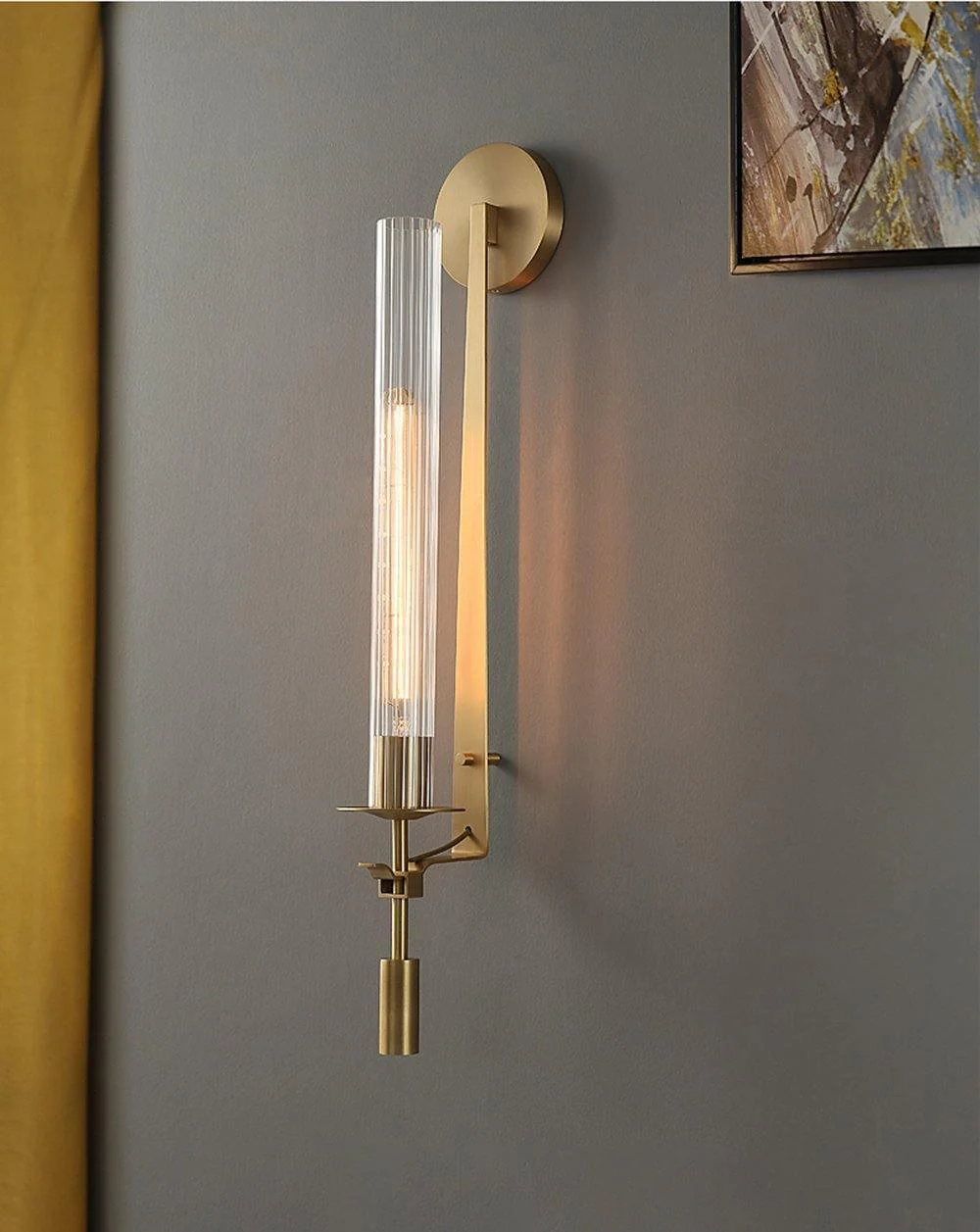 Lustra Wall Lamp Brass Minimalist Ribbed Glass - Image 4