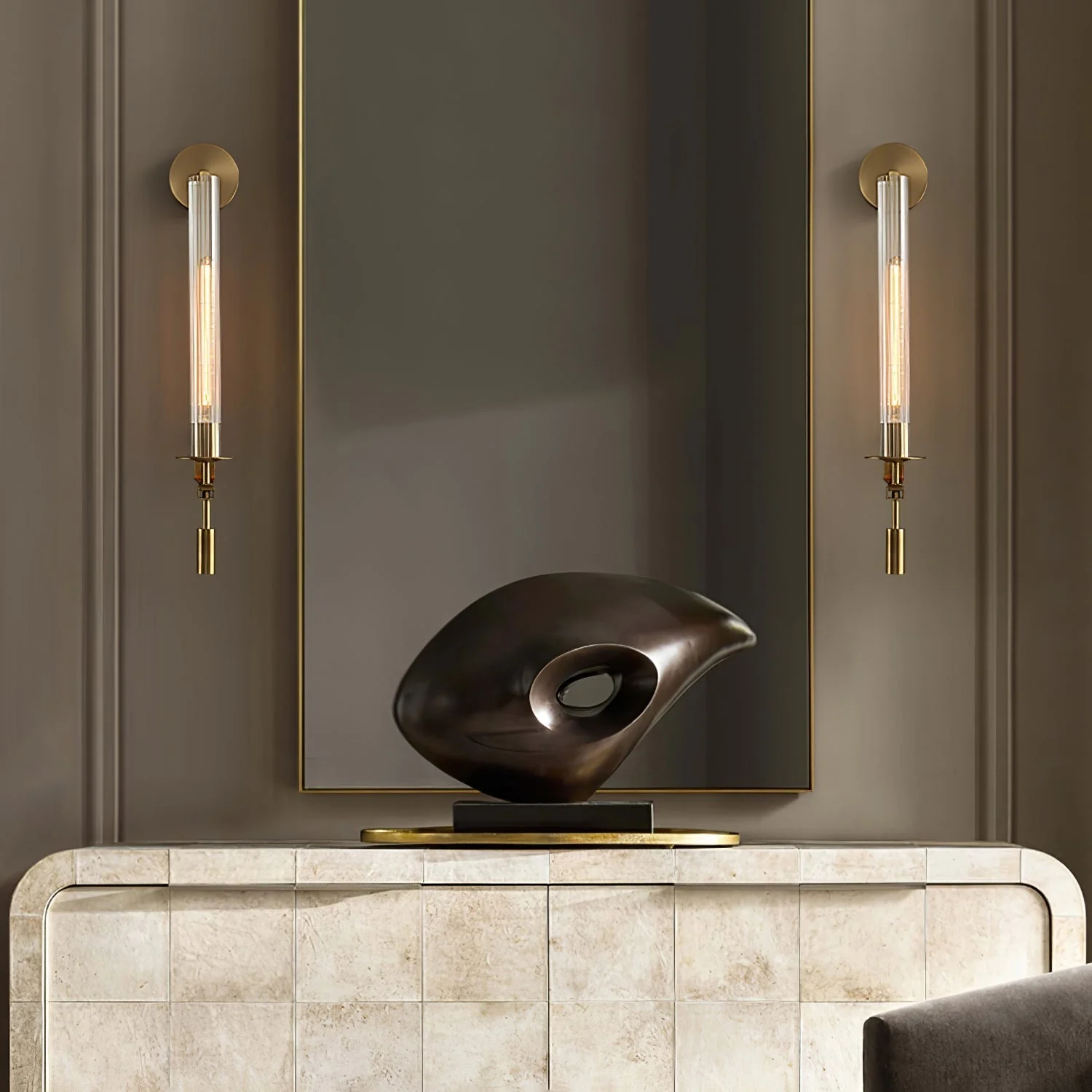 Lustra Wall Lamp Brass Minimalist Ribbed Glass - Image 55