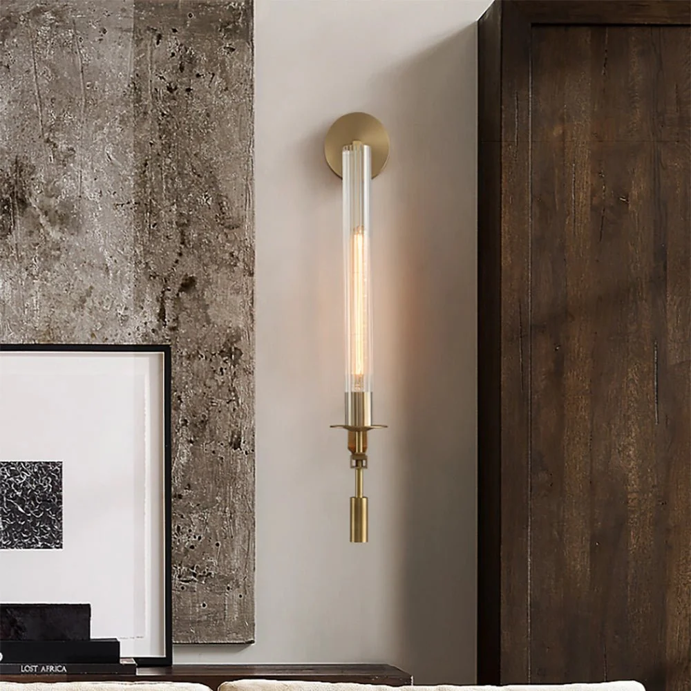 Lustra Wall Lamp Brass Minimalist Ribbed Glass - Image 64
