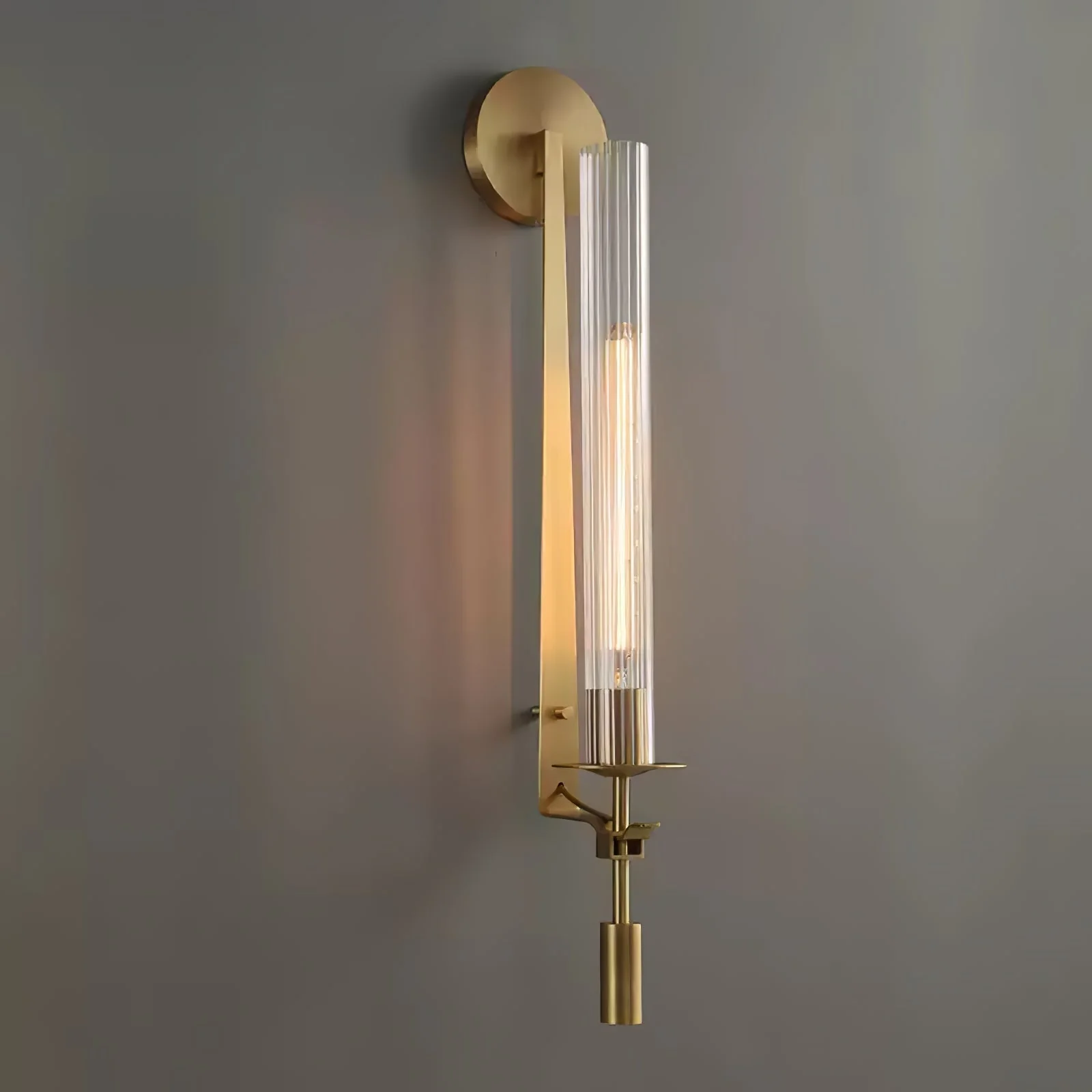 Lustra Wall Lamp Brass Minimalist Ribbed Glass - Image 70
