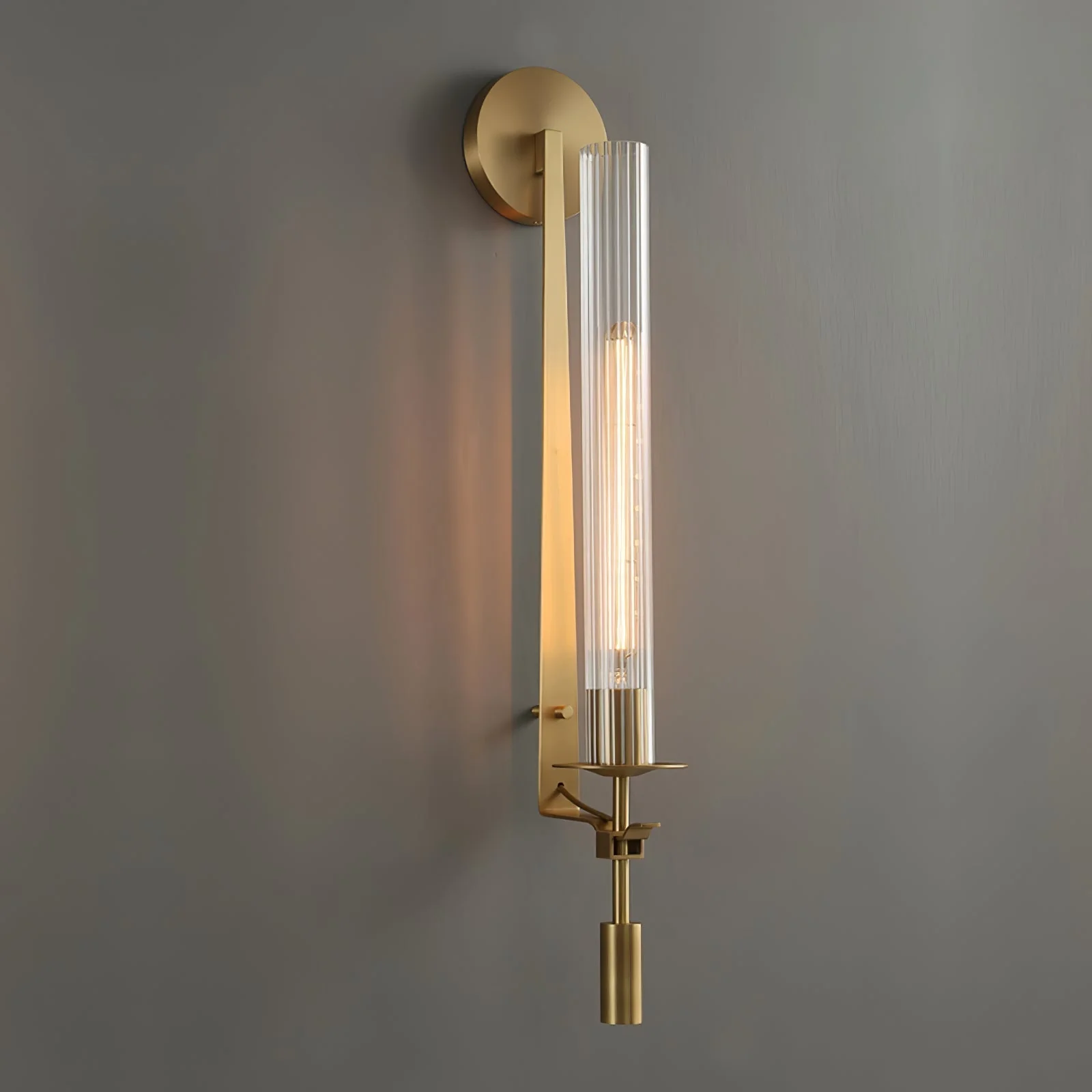 Lustra Wall Lamp Brass Minimalist Ribbed Glass - Image 75
