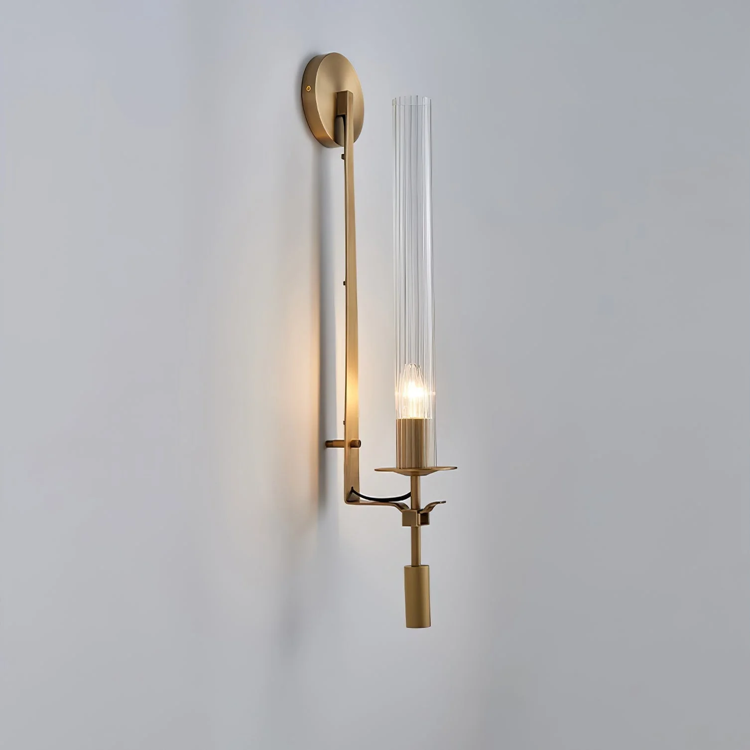 Lustra Wall Lamp Brass Minimalist Ribbed Glass - Image 77