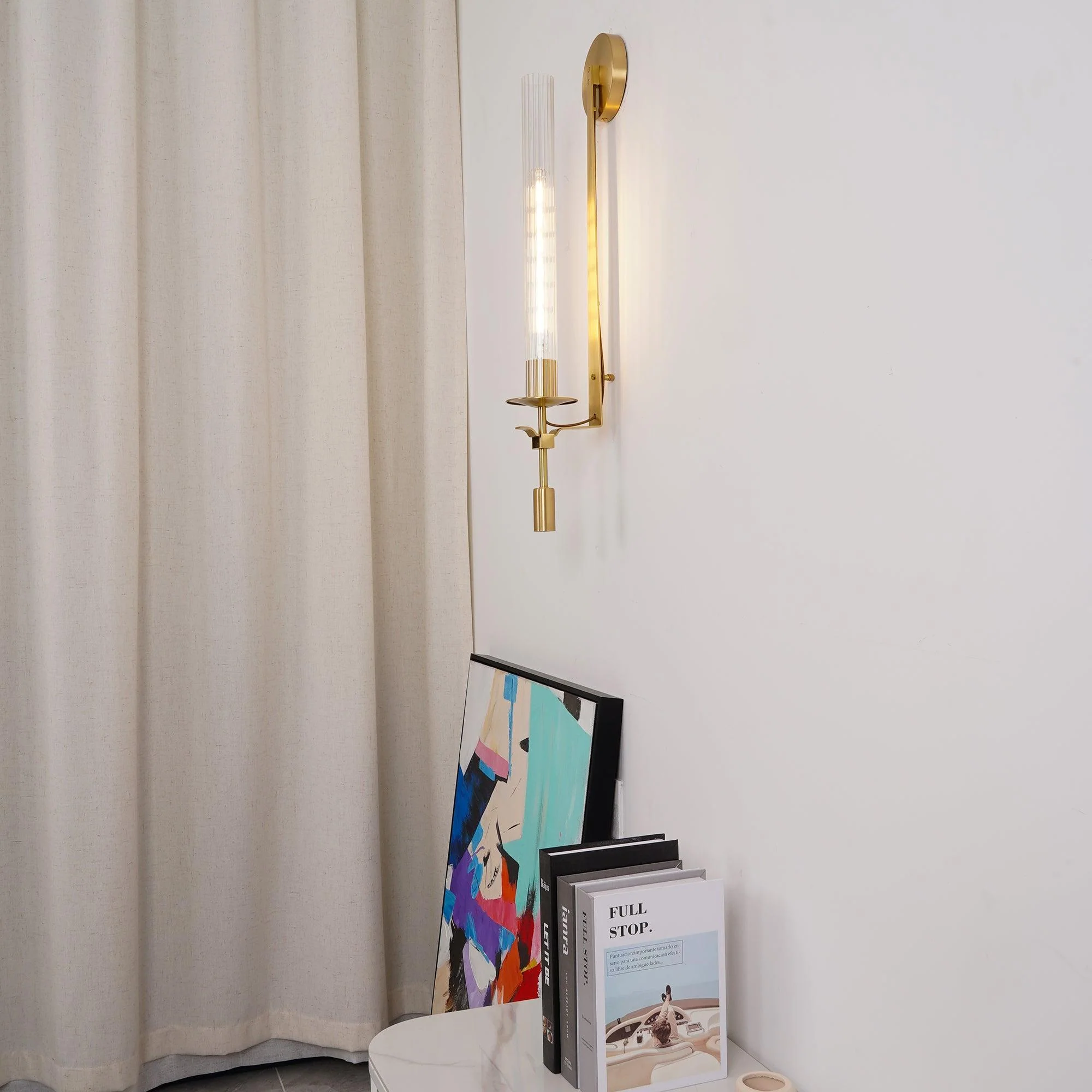Lustra Wall Lamp Brass Minimalist Ribbed Glass - Image 78