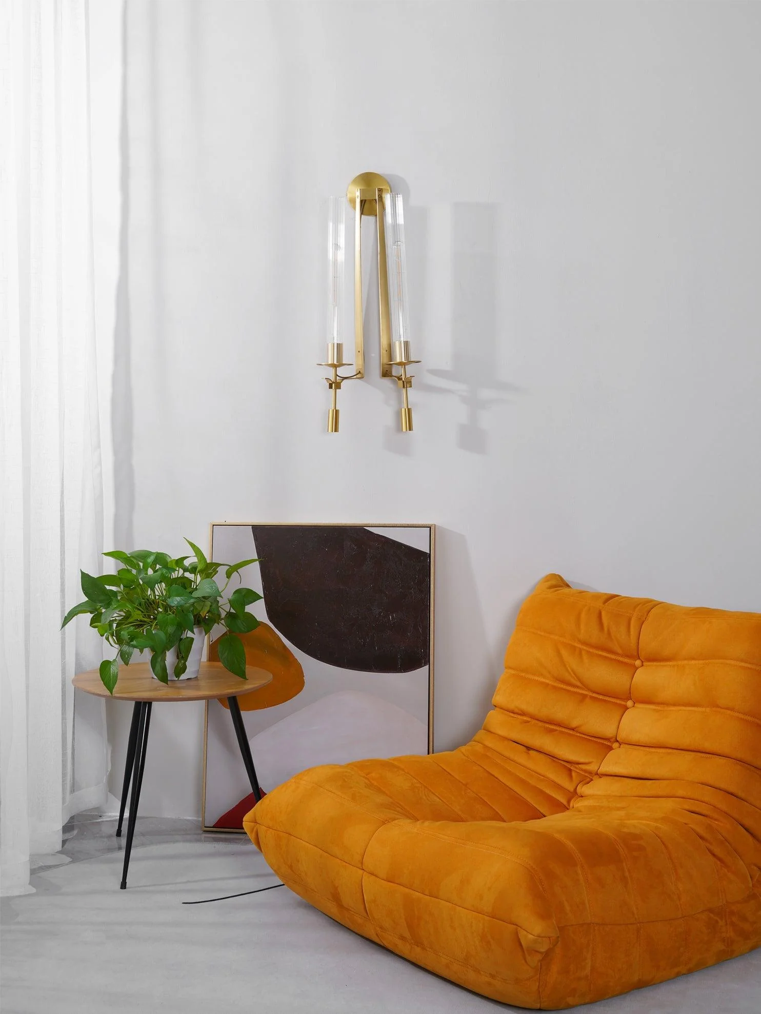 Lustra Wall Lamp Brass Minimalist Ribbed Glass - Image 9
