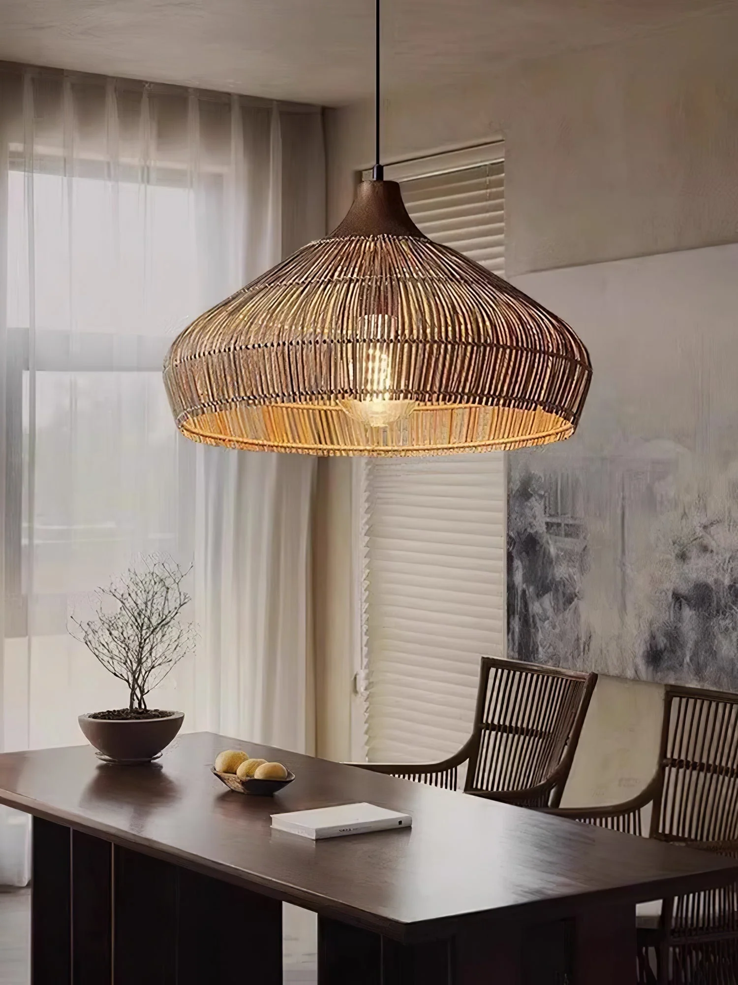 Lythean Elegance Art Rattan Wood Pendant Light - Image 11
