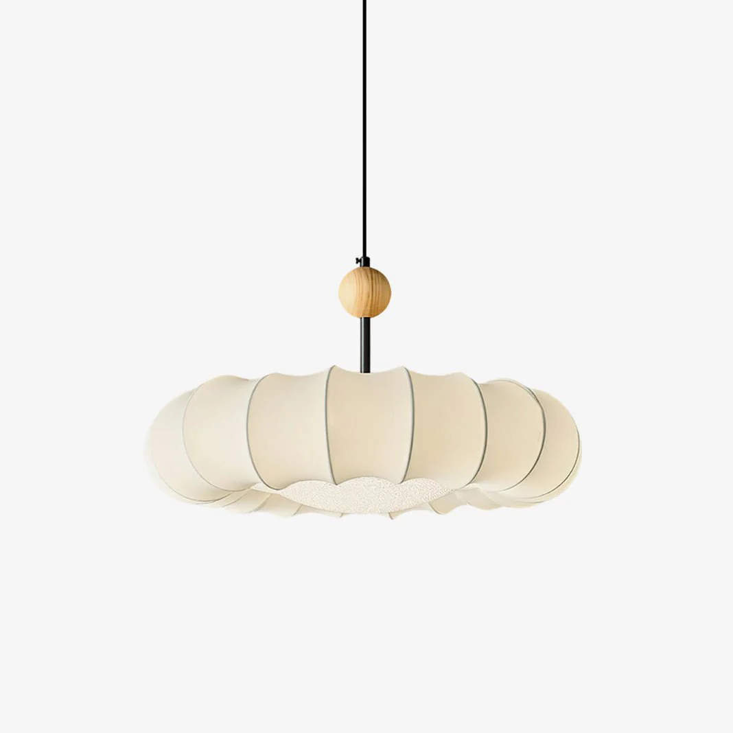 Lyvina Traditional Natural Veil Wood Fabric Pendant Light
