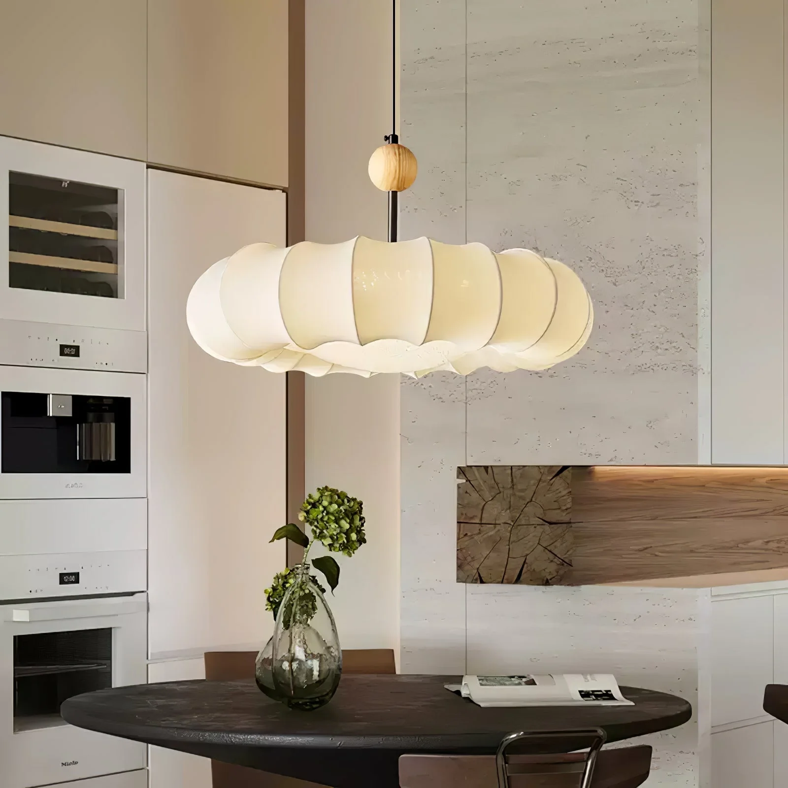 Lyvina Traditional Natural Veil Wood Fabric Pendant Light - Image 13