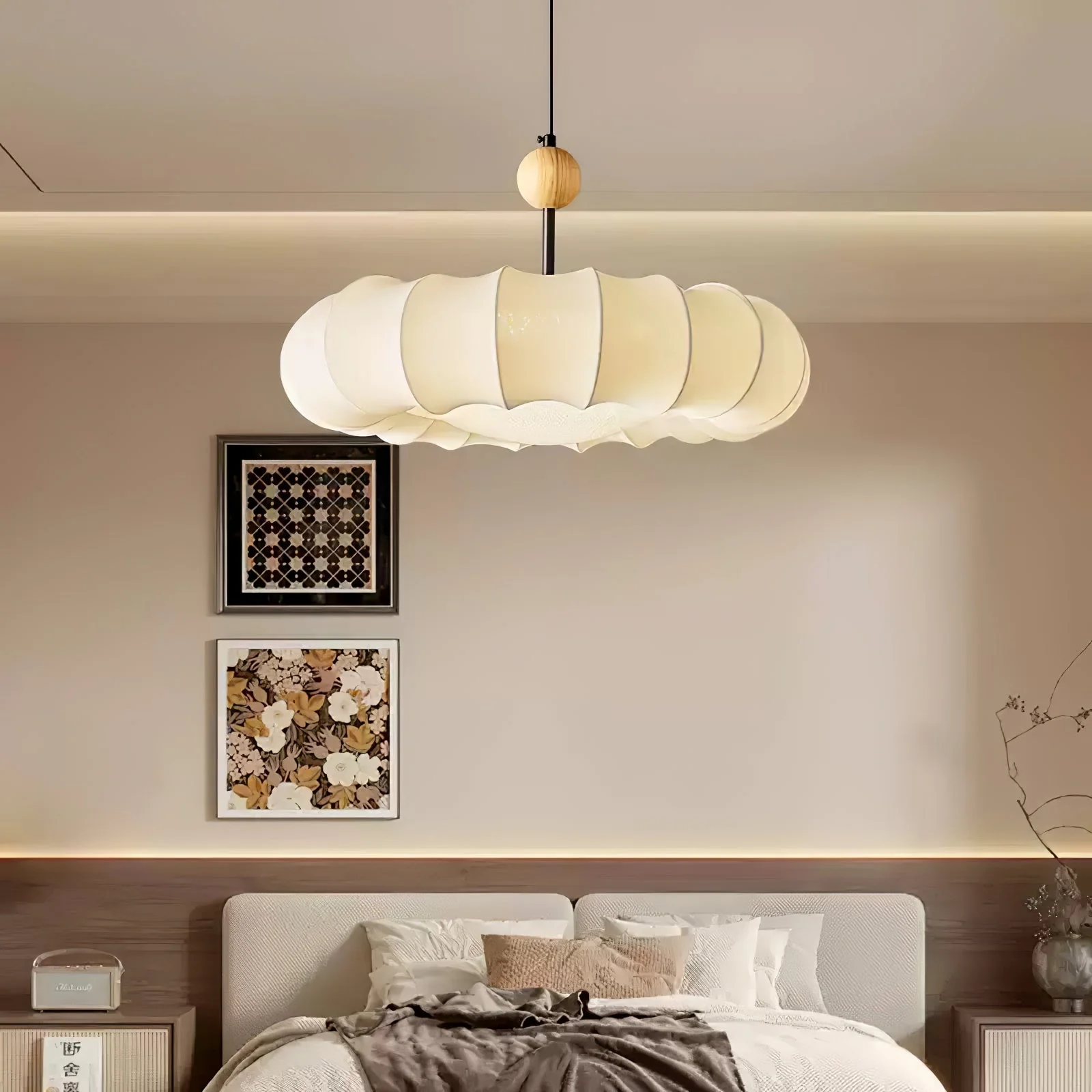 Lyvina Traditional Natural Veil Wood Fabric Pendant Light - Image 14