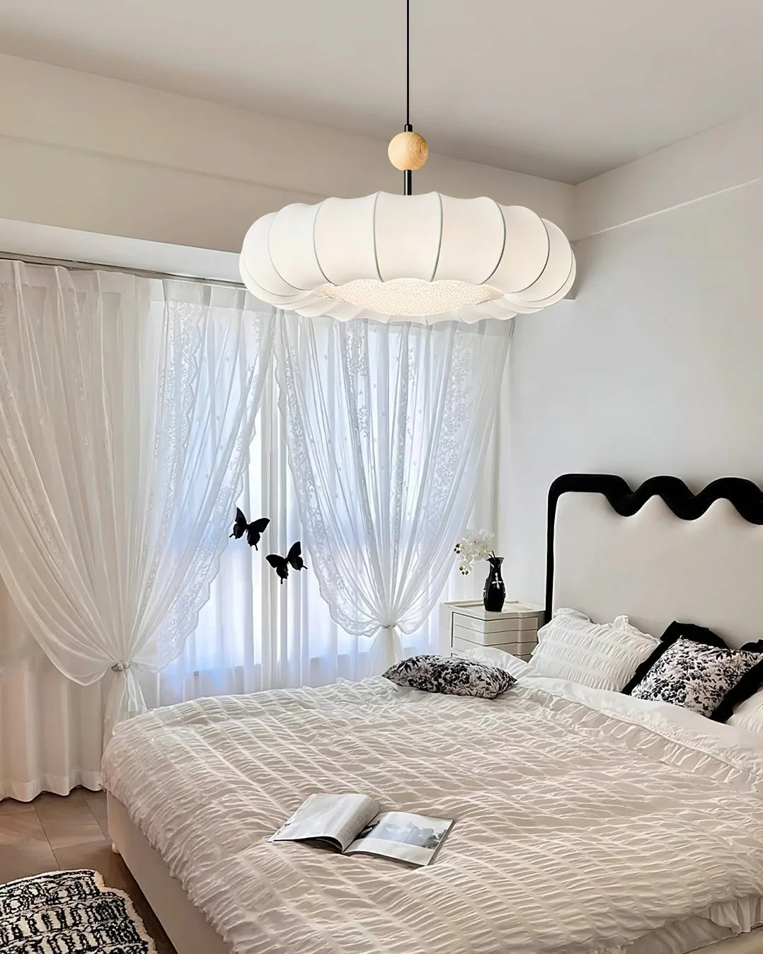 Lyvina Traditional Natural Veil Wood Fabric Pendant Light - Image 17