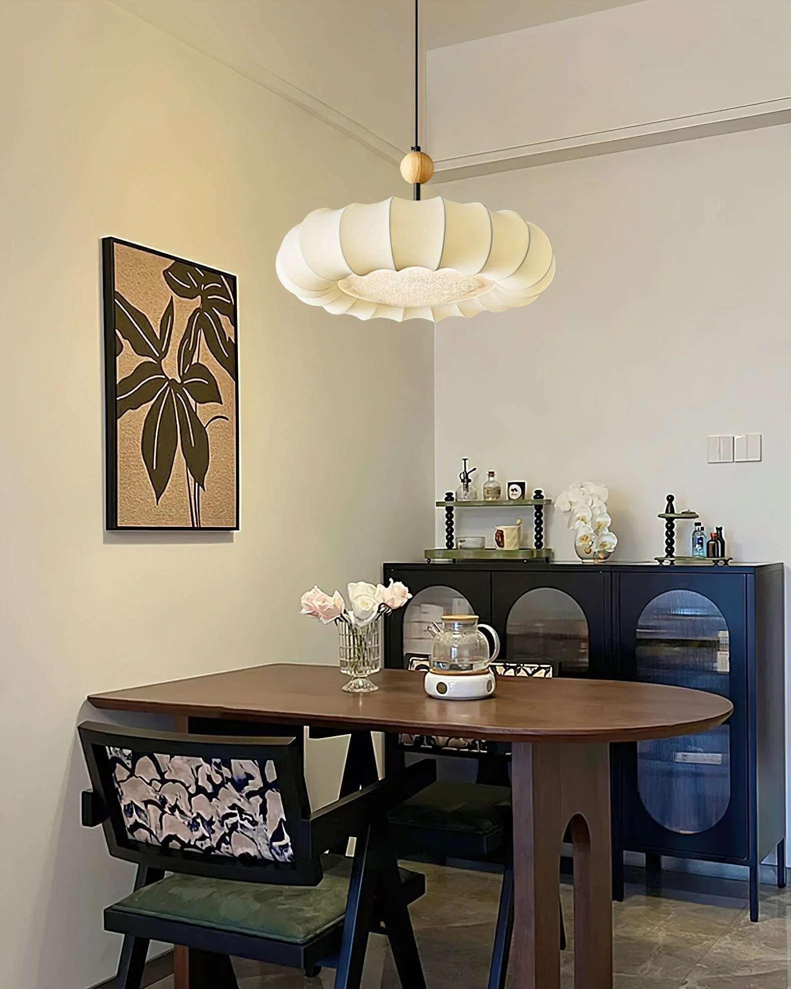 Lyvina Traditional Natural Veil Wood Fabric Pendant Light - Image 22