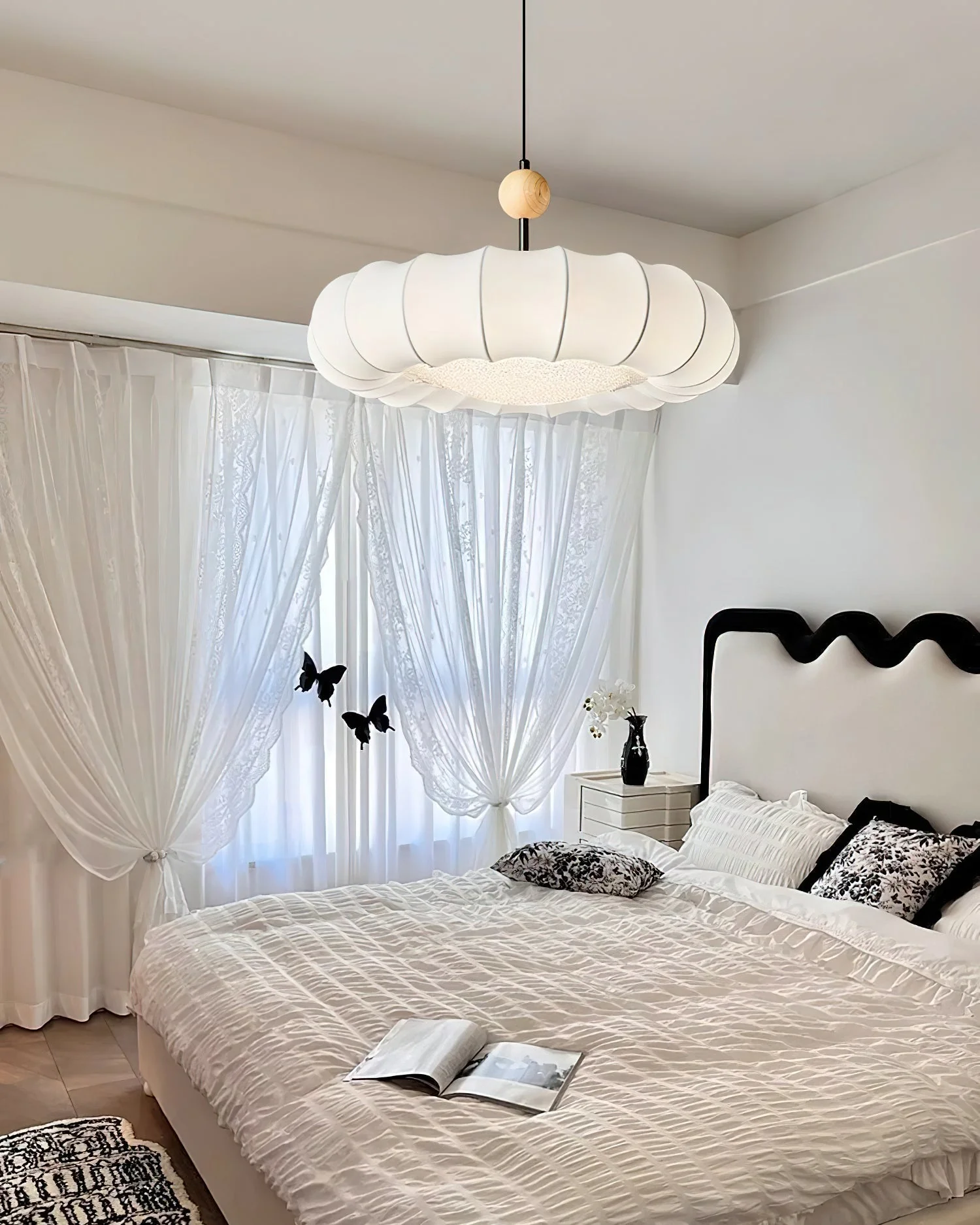 Lyvina Traditional Natural Veil Wood Fabric Pendant Light - Image 23
