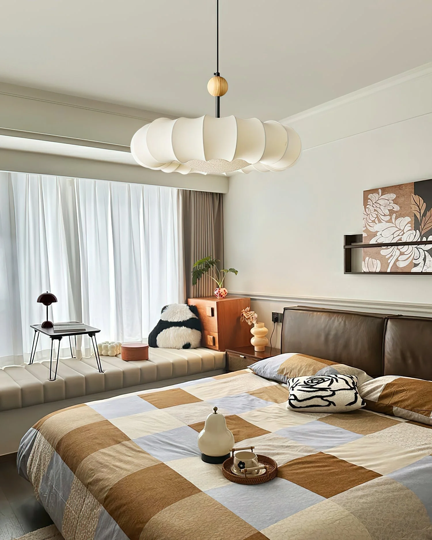 Lyvina Traditional Natural Veil Wood Fabric Pendant Light - Image 24