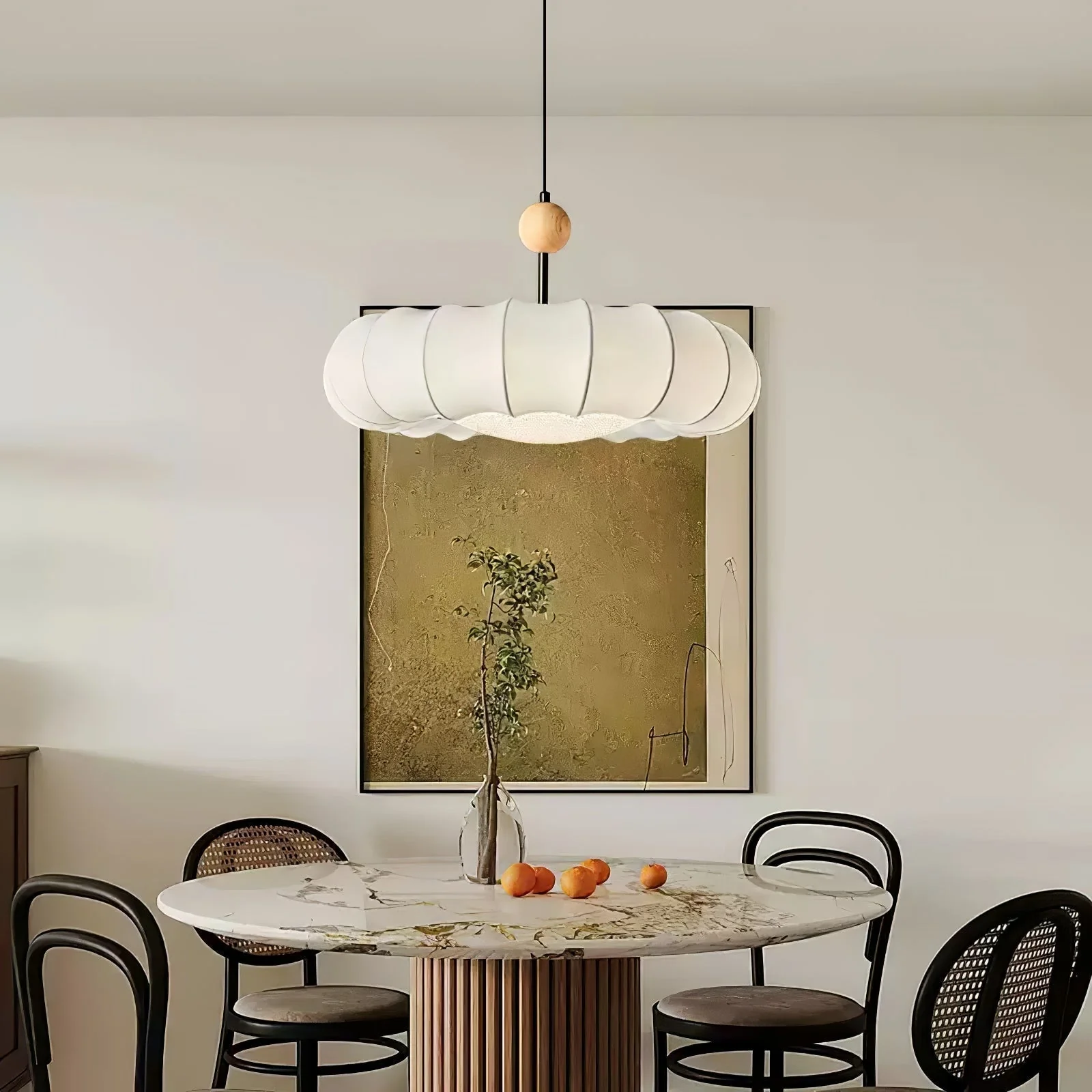 Lyvina Traditional Natural Veil Wood Fabric Pendant Light - Image 7