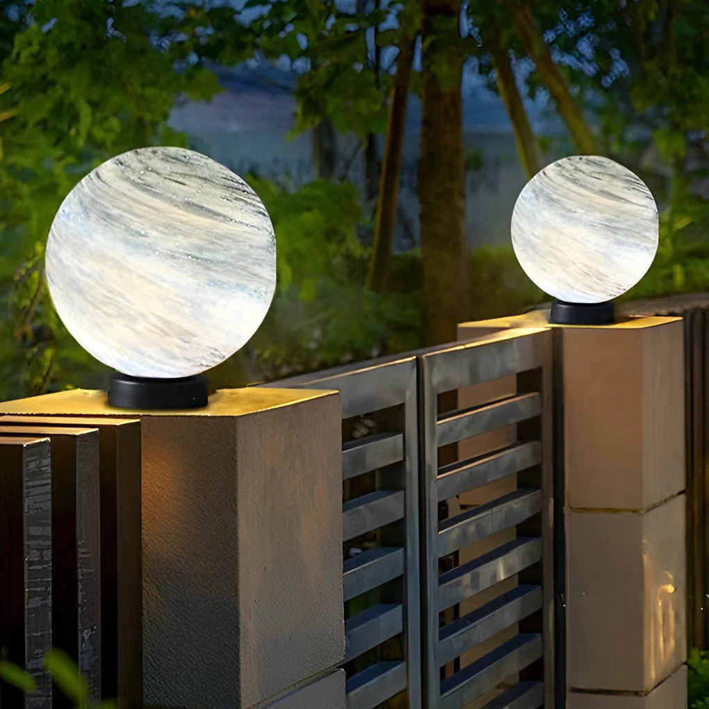 Martina Round Planets Design Glass Outdoor Fence Post Lights