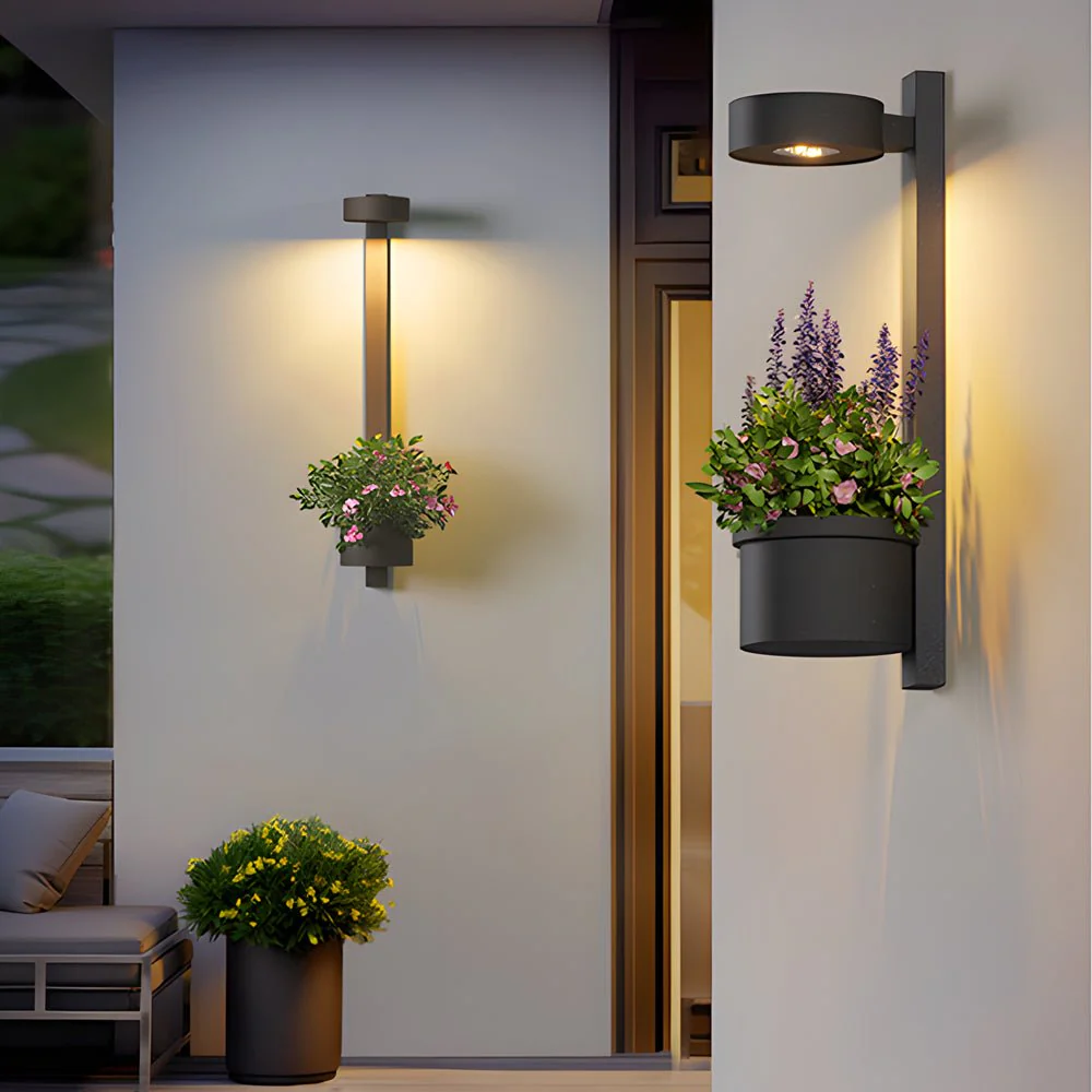 Mecy Solar Mounted Plant Stand Steel Outdoor Wall Light
