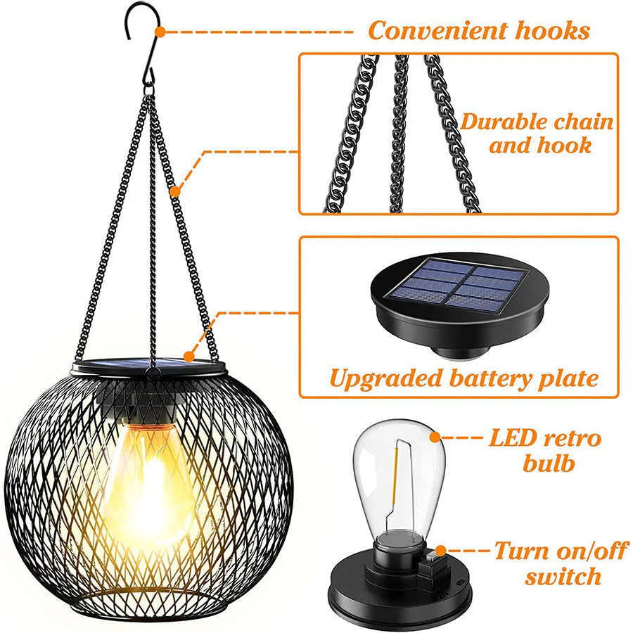 Hollow Black Lantern Pendant Light Solar-Powered - Image 8
