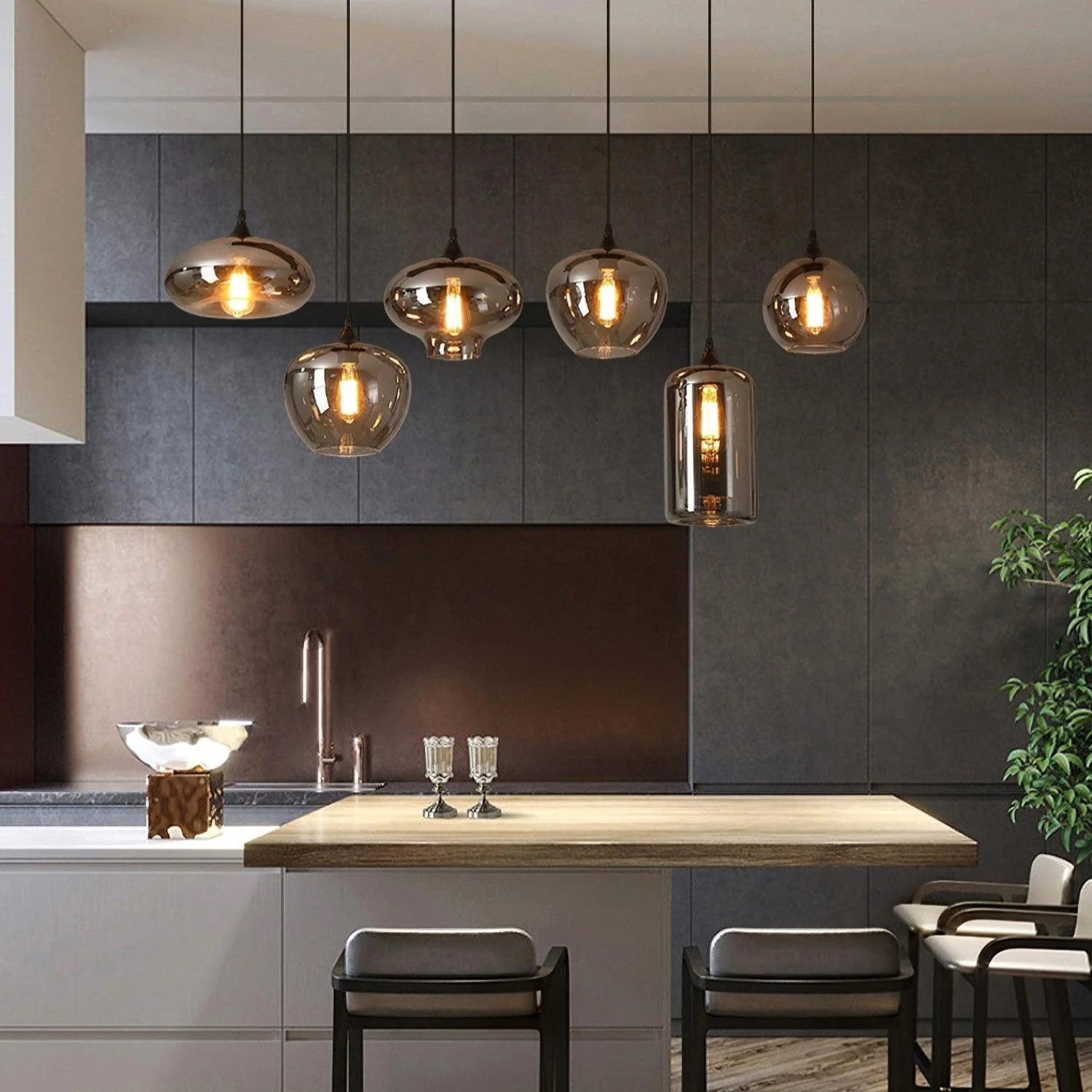 Mirelia Glass Industrial Pendant Light - Image 45