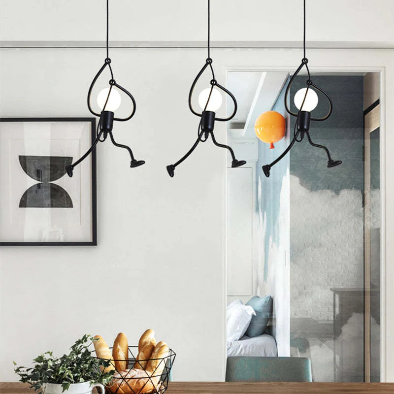 Miro Retro Modern Iron Man Pendant Light, Black - Image 8