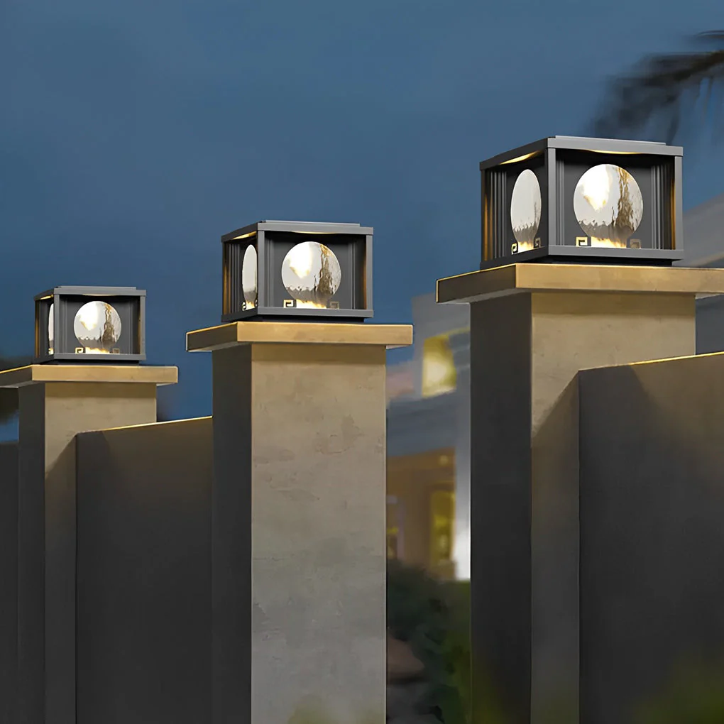 Mnica Square Round LED Outdoor Fence Post Lamp - Image 3