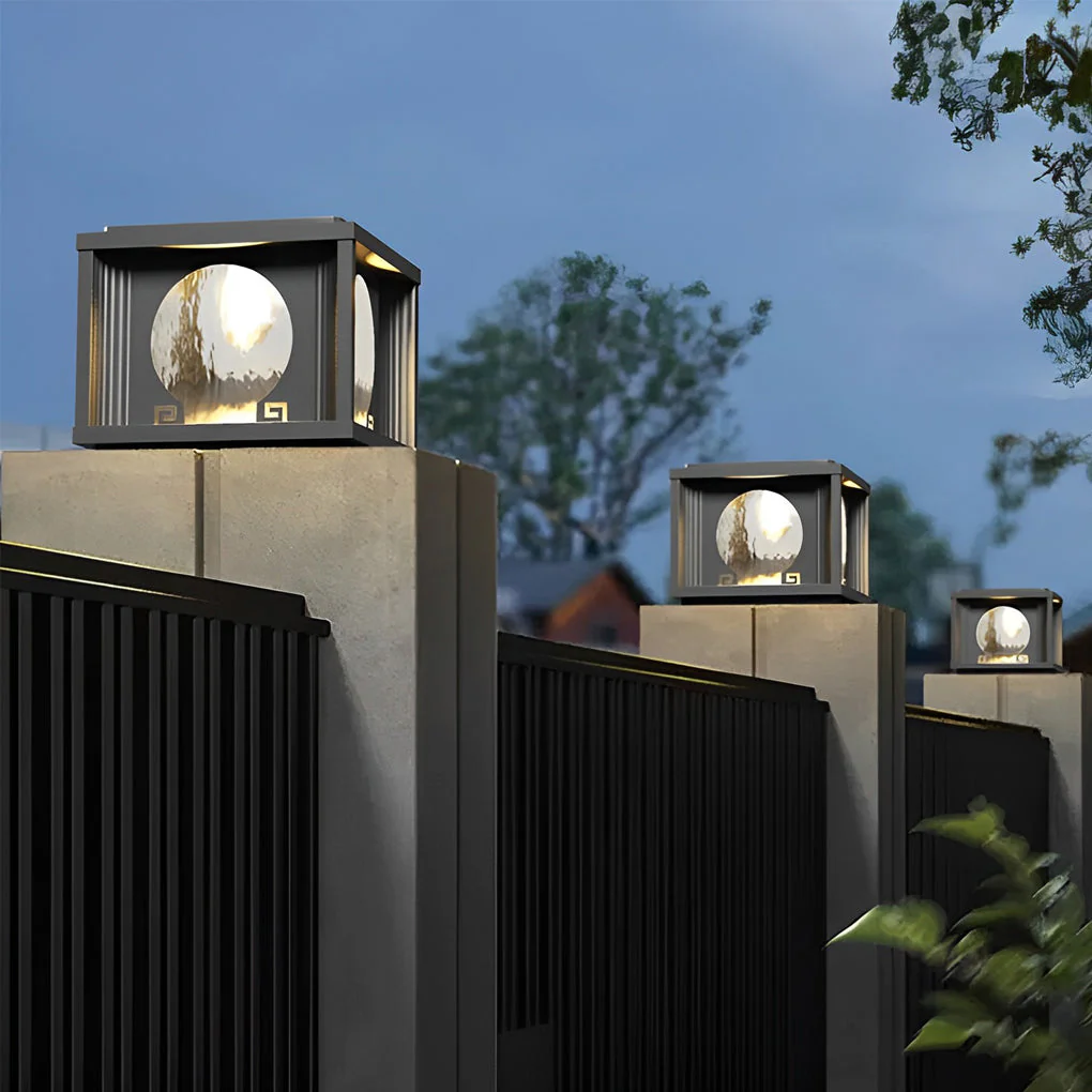 Mnica Square Round LED Outdoor Fence Post Lamp - Image 4