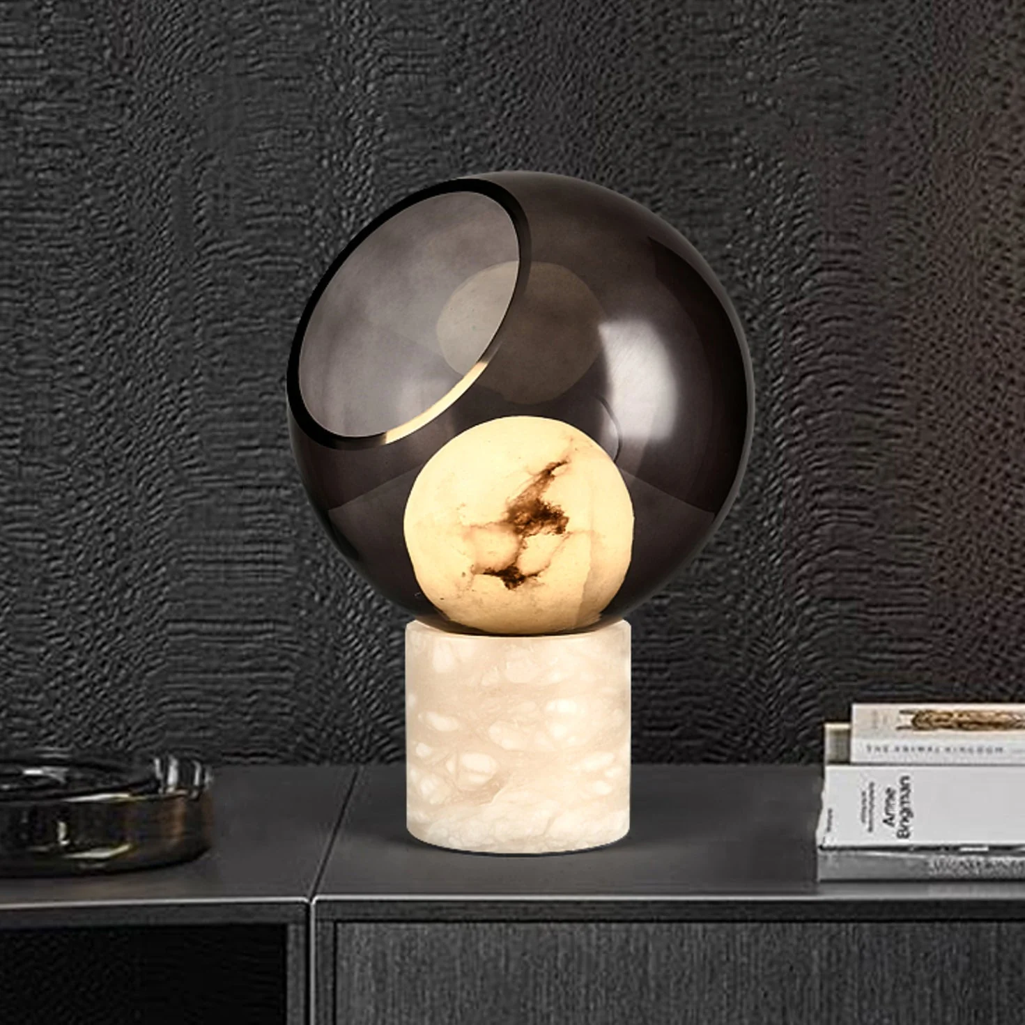 Mortentini Modern Smoked Glass  Alabaster Table Lamp - Image 2