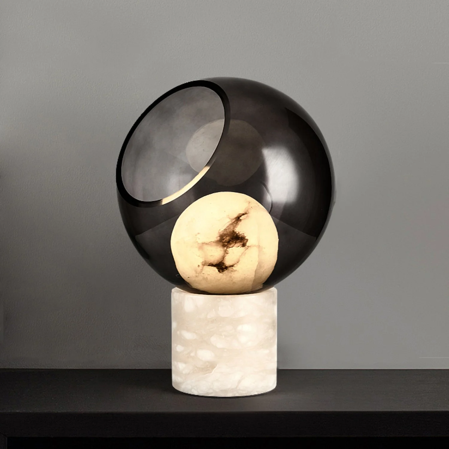 Mortentini Modern Smoked Glass  Alabaster Table Lamp - Image 3