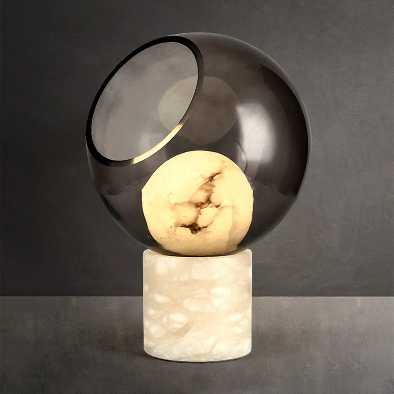 Mortentini Modern Smoked Glass  Alabaster Table Lamp - Image 8