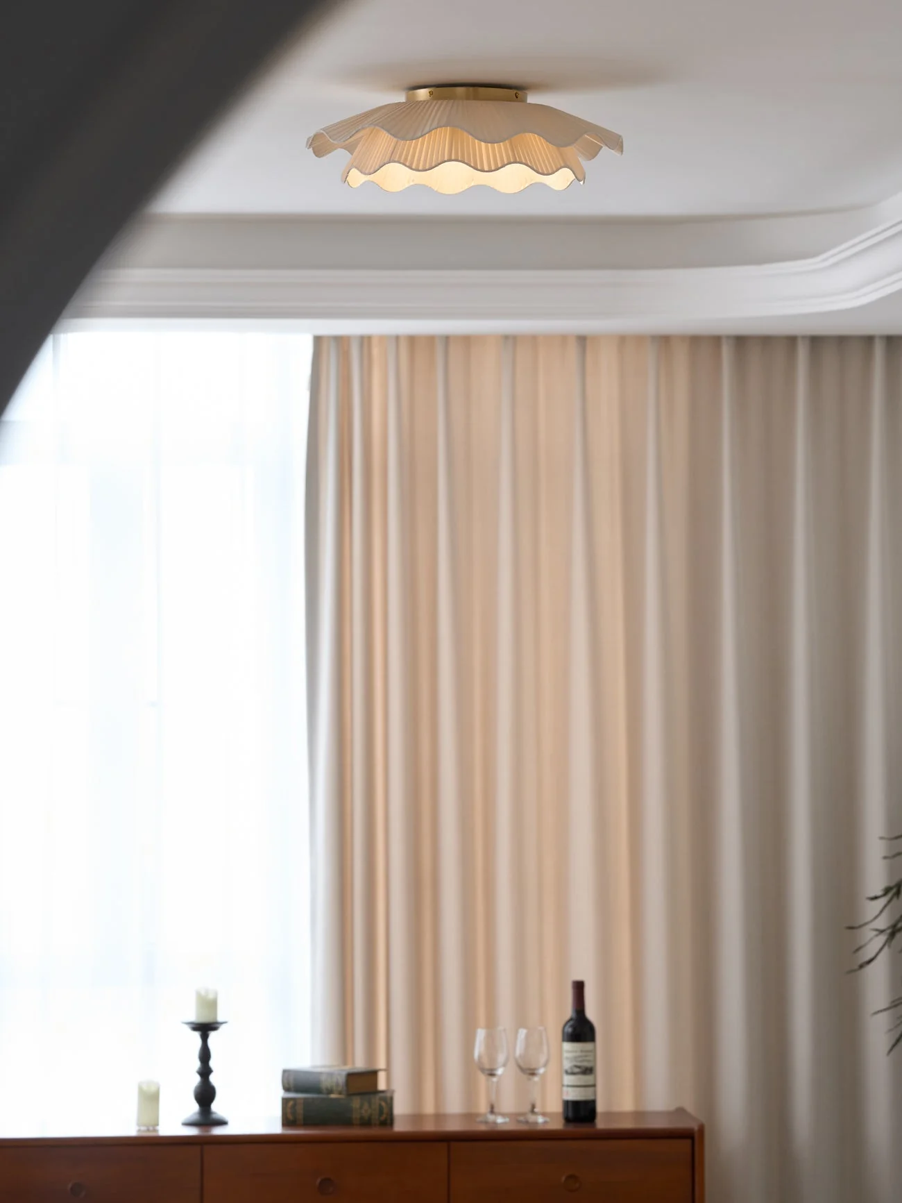 Mylirira Premium Elegance Wave Brass Fabric Ceiling Lamp - Image 21