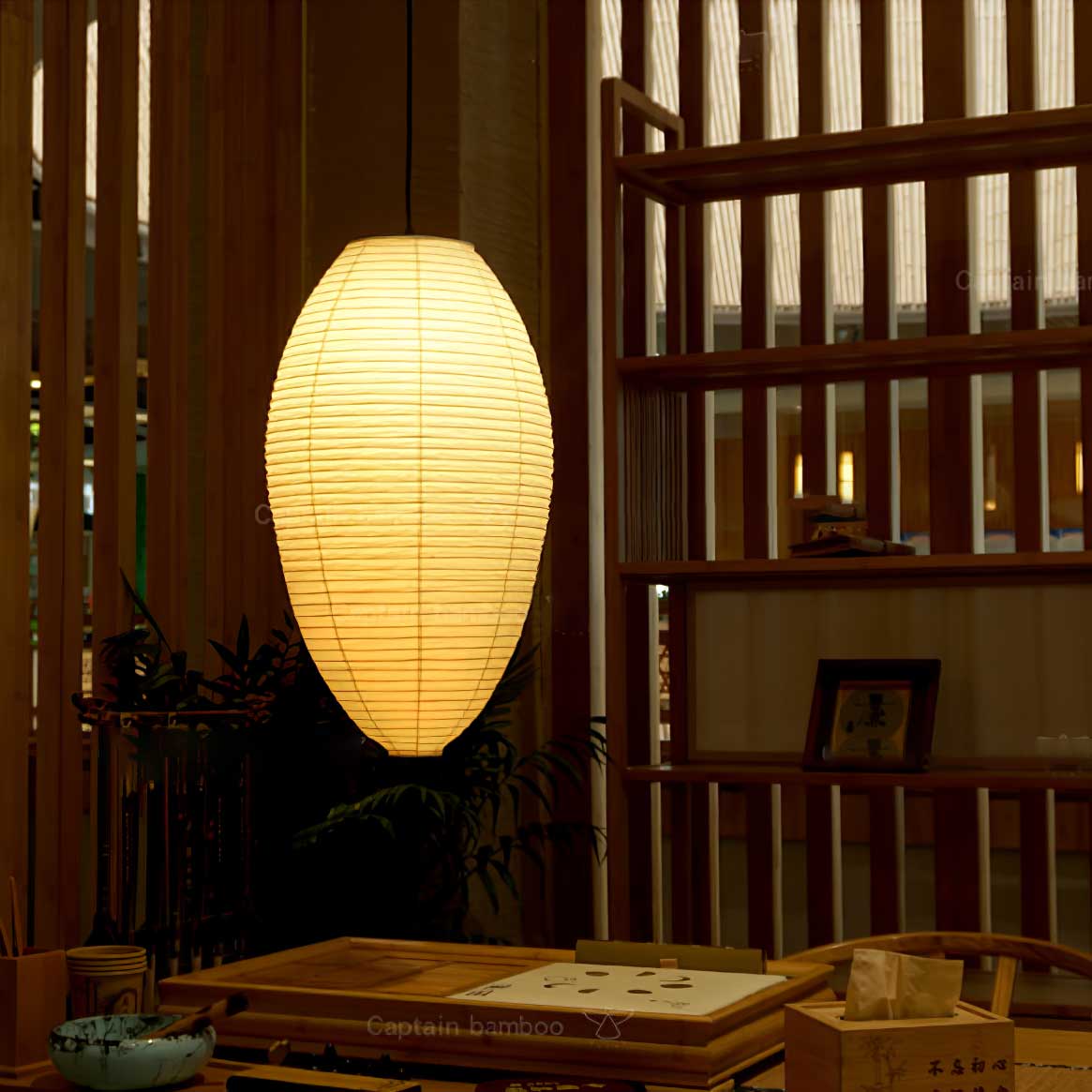 Myraean Modern Minimalist Wabi Chestnut Paper Bamboo Pendant Lamp - Image 8
