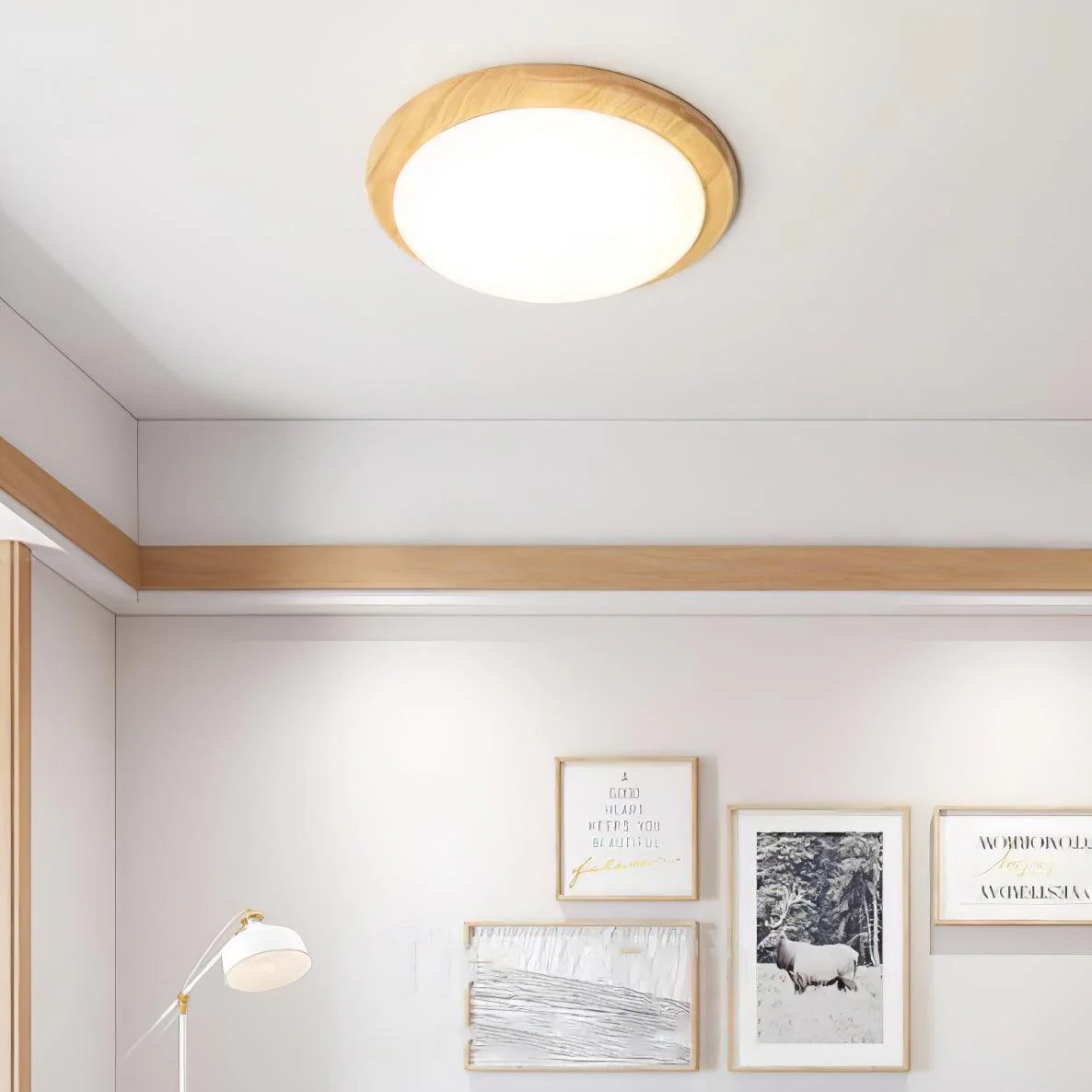 Myshae Modern Minimalist Drum Wood Ceiling Lamp - Image 4