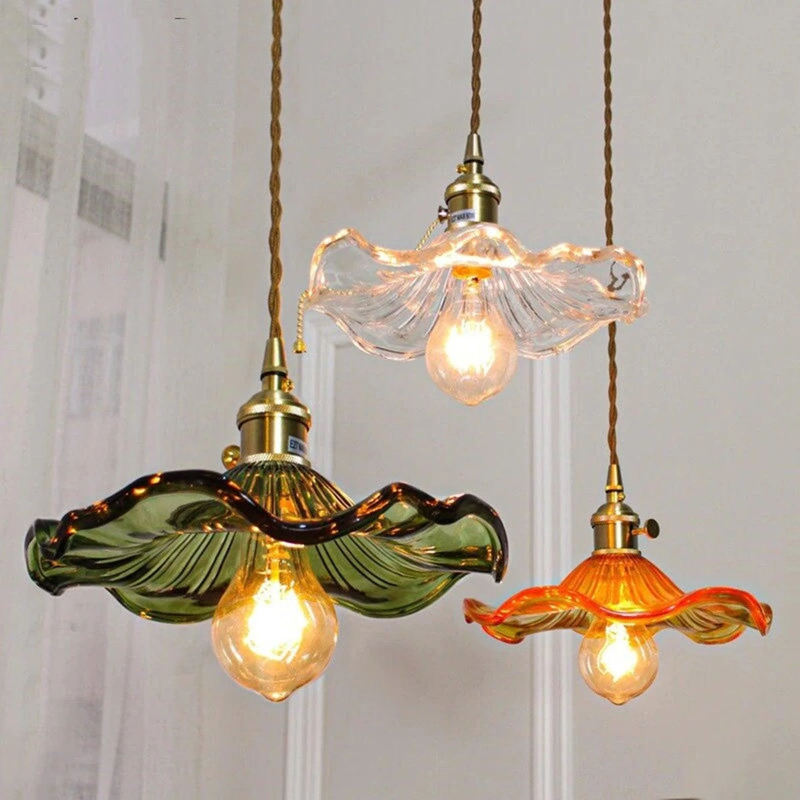 Nerisse Brass & Glass Vintage Pendant Light - Image 10