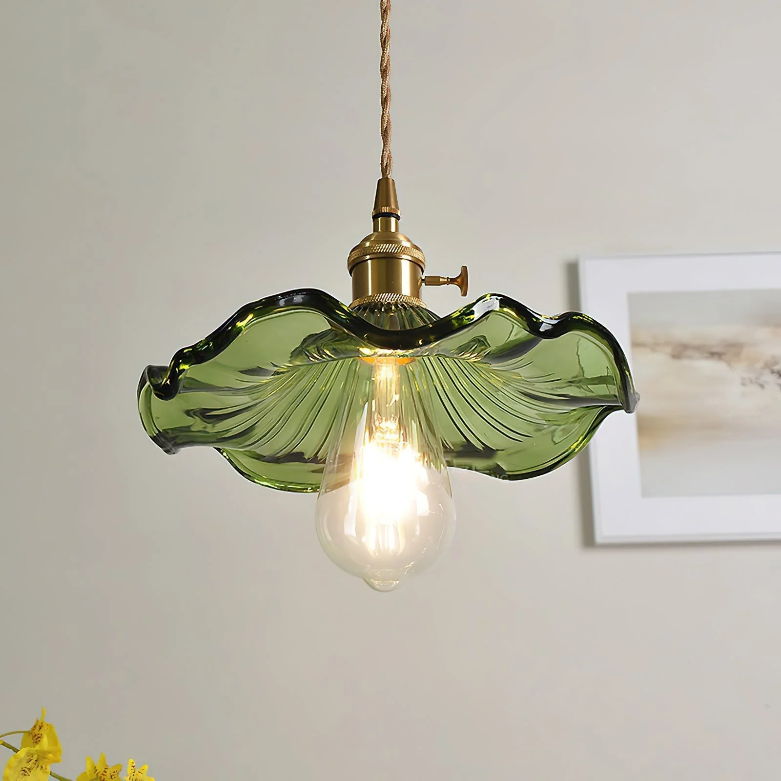Nerisse Brass & Glass Vintage Pendant Light - Image 16