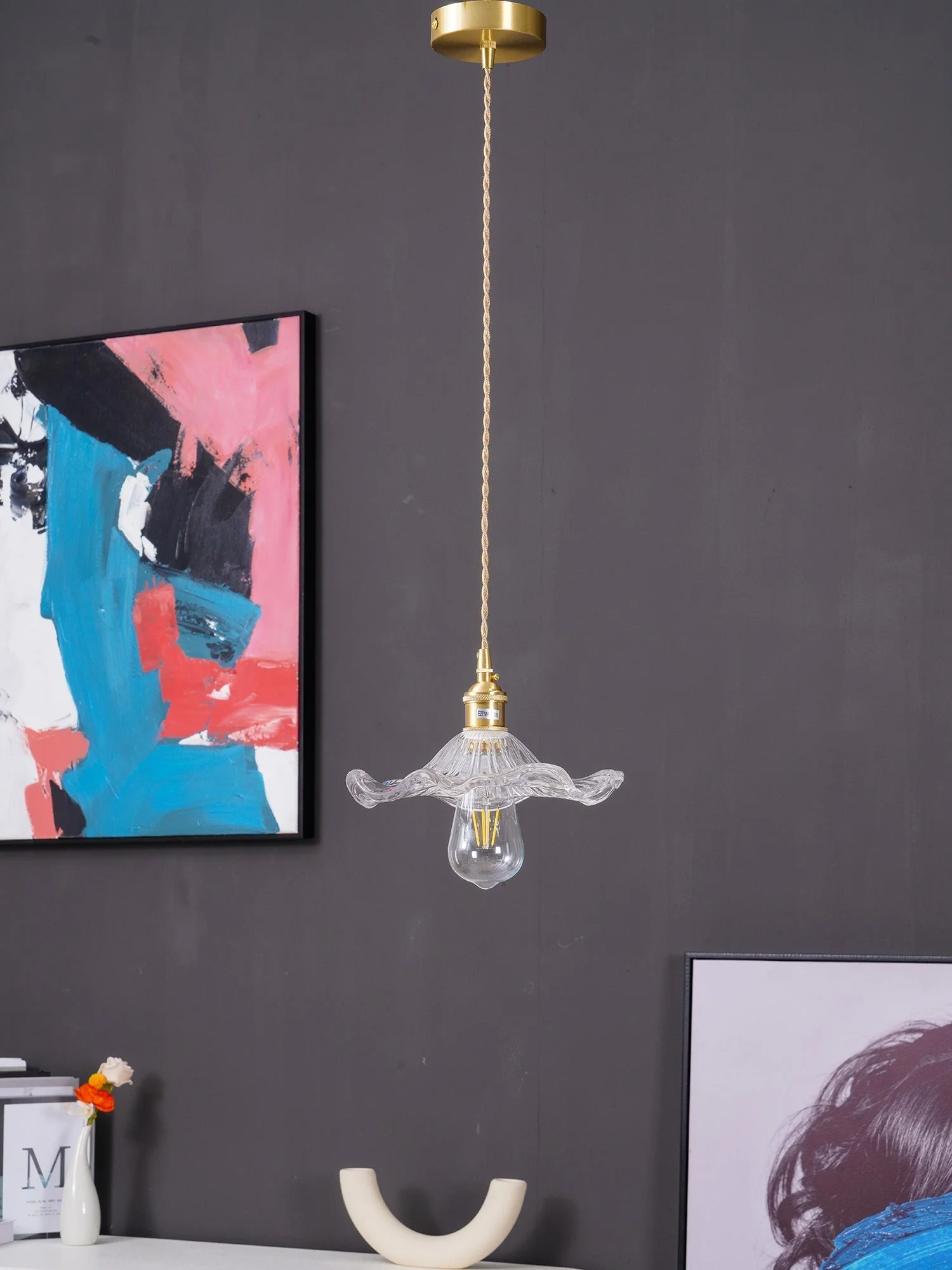 Nerisse Brass & Glass Vintage Pendant Light - Image 24
