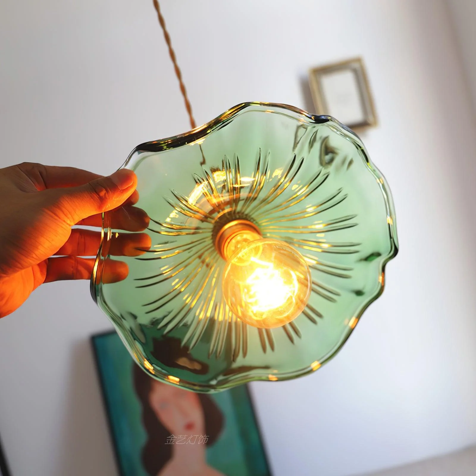 Nerisse Brass & Glass Vintage Pendant Light - Image 3