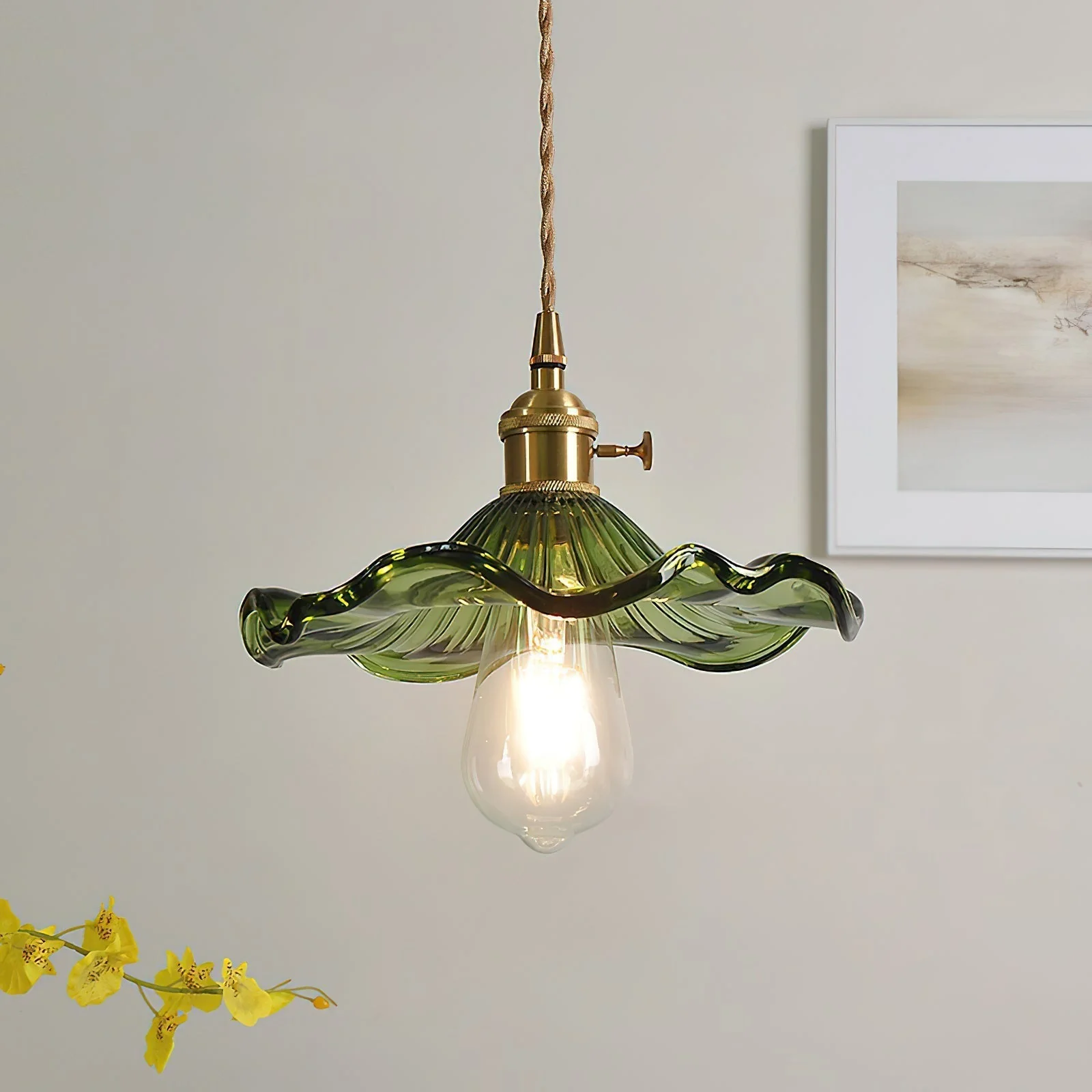 Nerisse Brass & Glass Vintage Pendant Light - Image 4