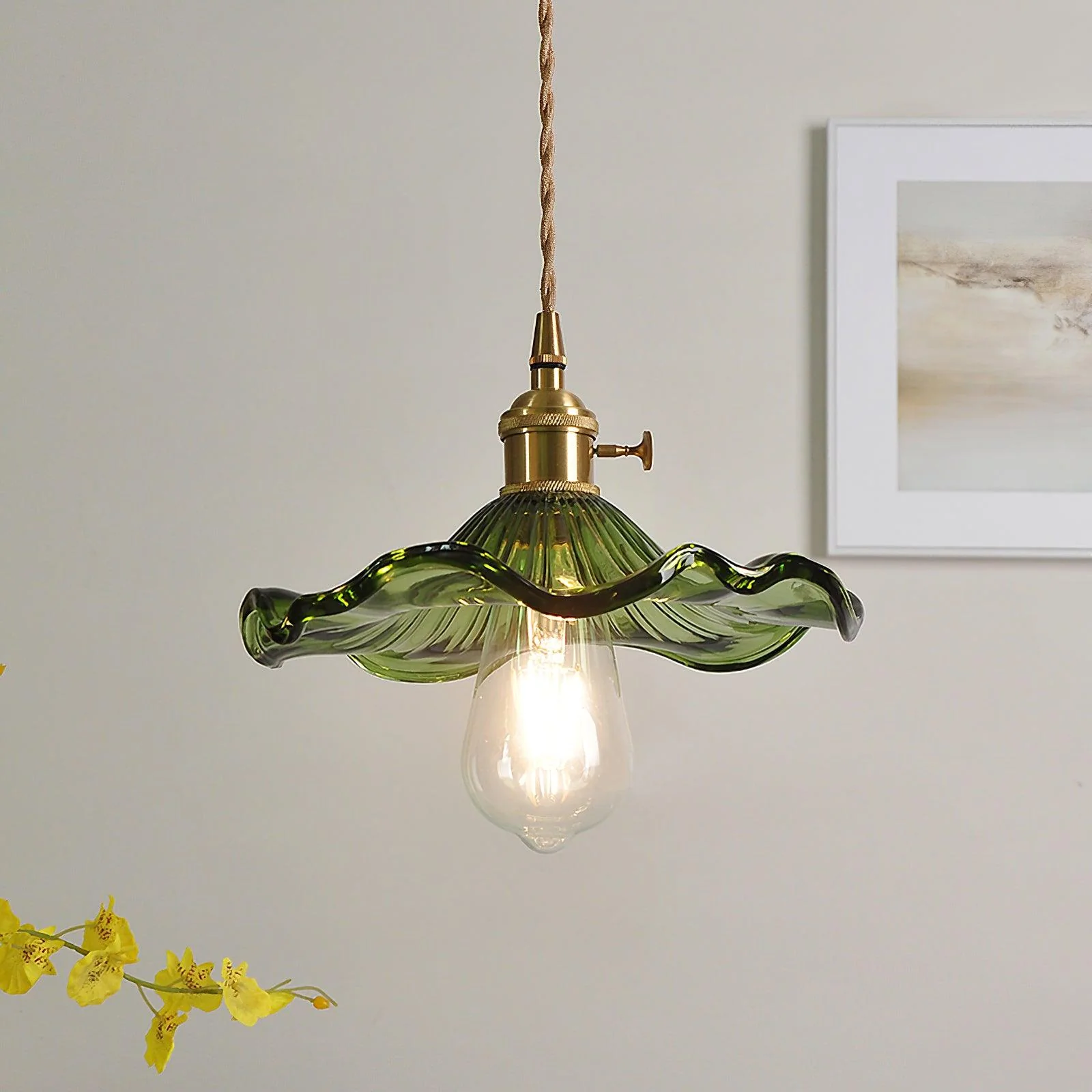 Nerisse Brass & Glass Vintage Pendant Light - Image 44
