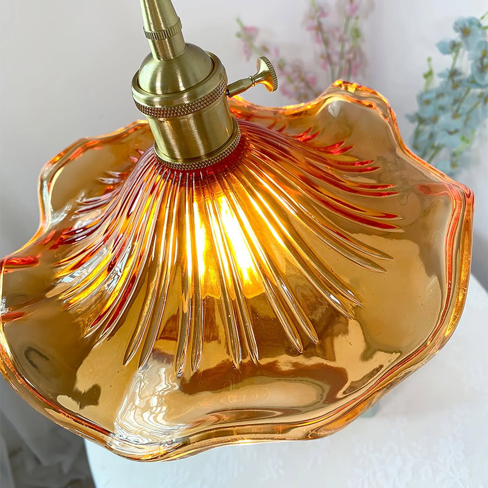 Nerisse Brass & Glass Vintage Pendant Light - Image 5
