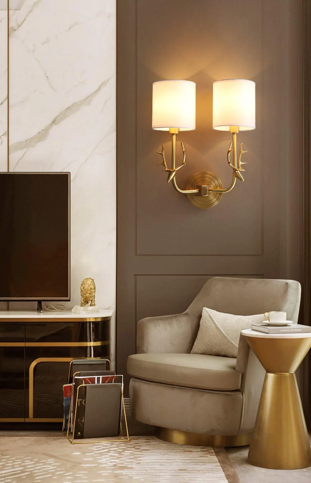Noble Elegance Deer Head Brass Wall Light - Image 11
