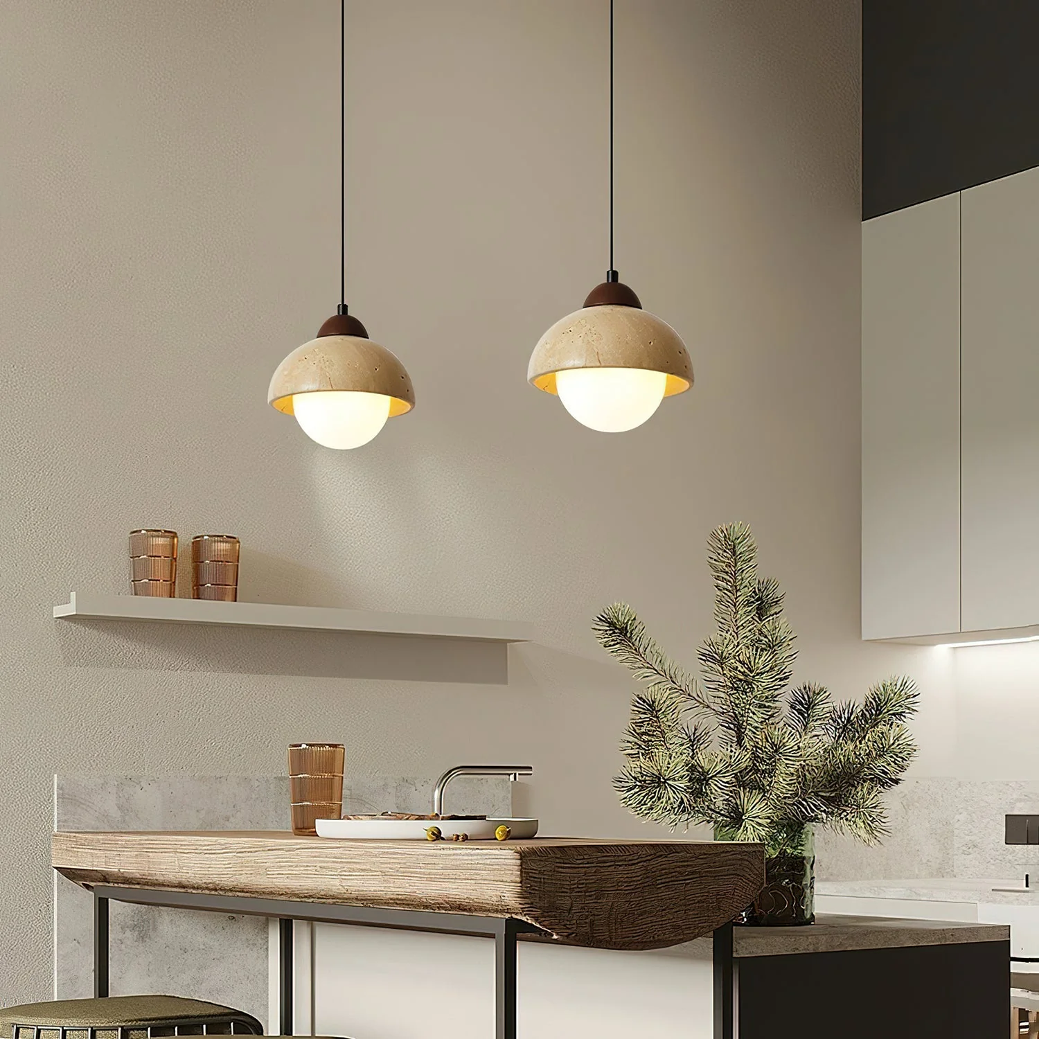 Nora Dome Natural Yellow Travertine Pendant Light - Image 12