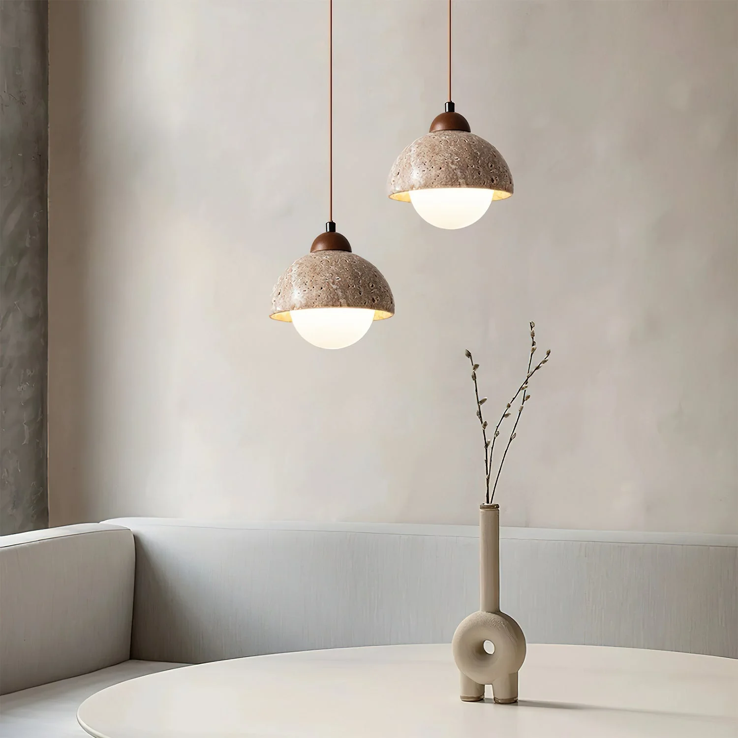 Nora Dome Natural Yellow Travertine Pendant Light - Image 13