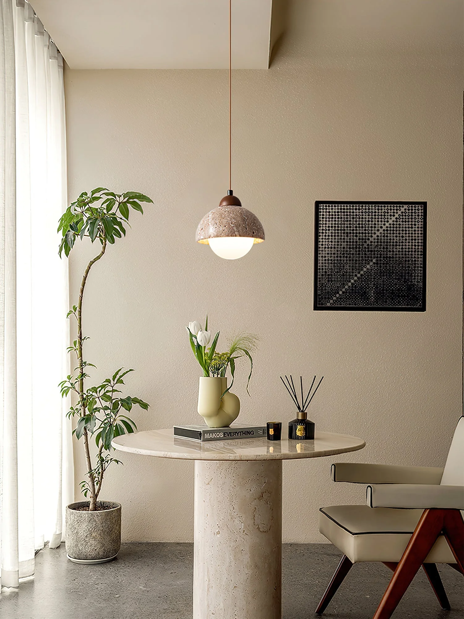 Nora Dome Natural Yellow Travertine Pendant Light - Image 15