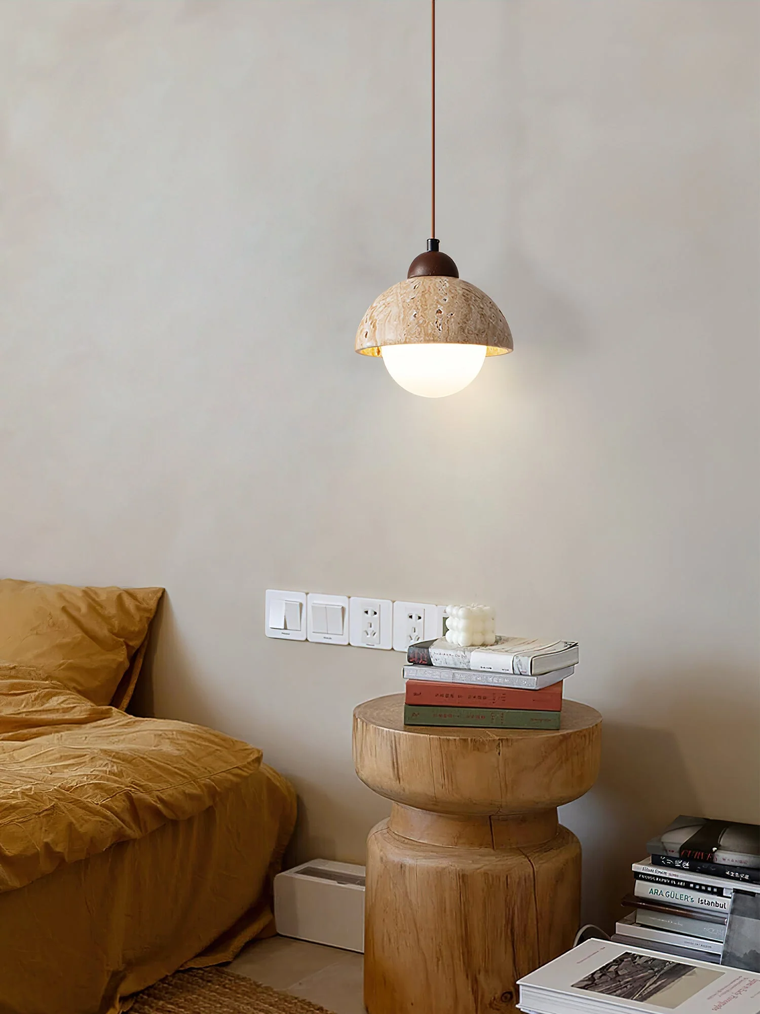 Nora Dome Natural Yellow Travertine Pendant Light - Image 17