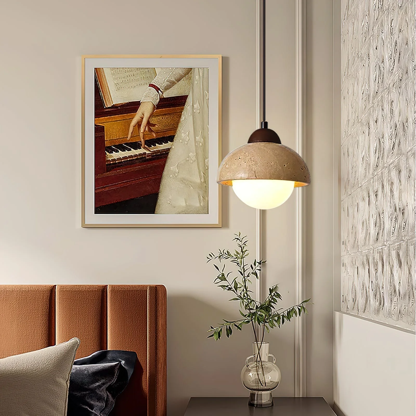 Nora Dome Natural Yellow Travertine Pendant Light - Image 2