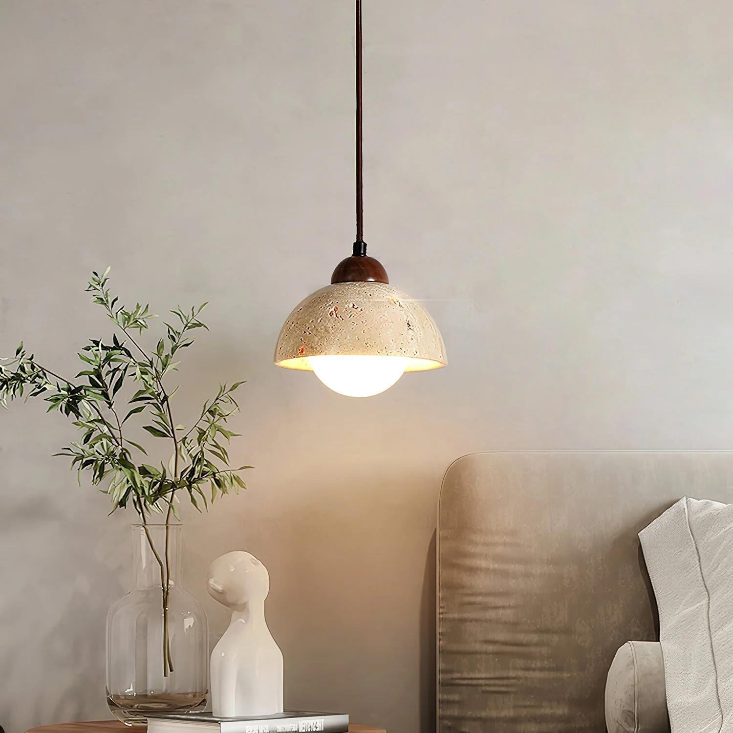 Nora Dome Natural Yellow Travertine Pendant Light - Image 4