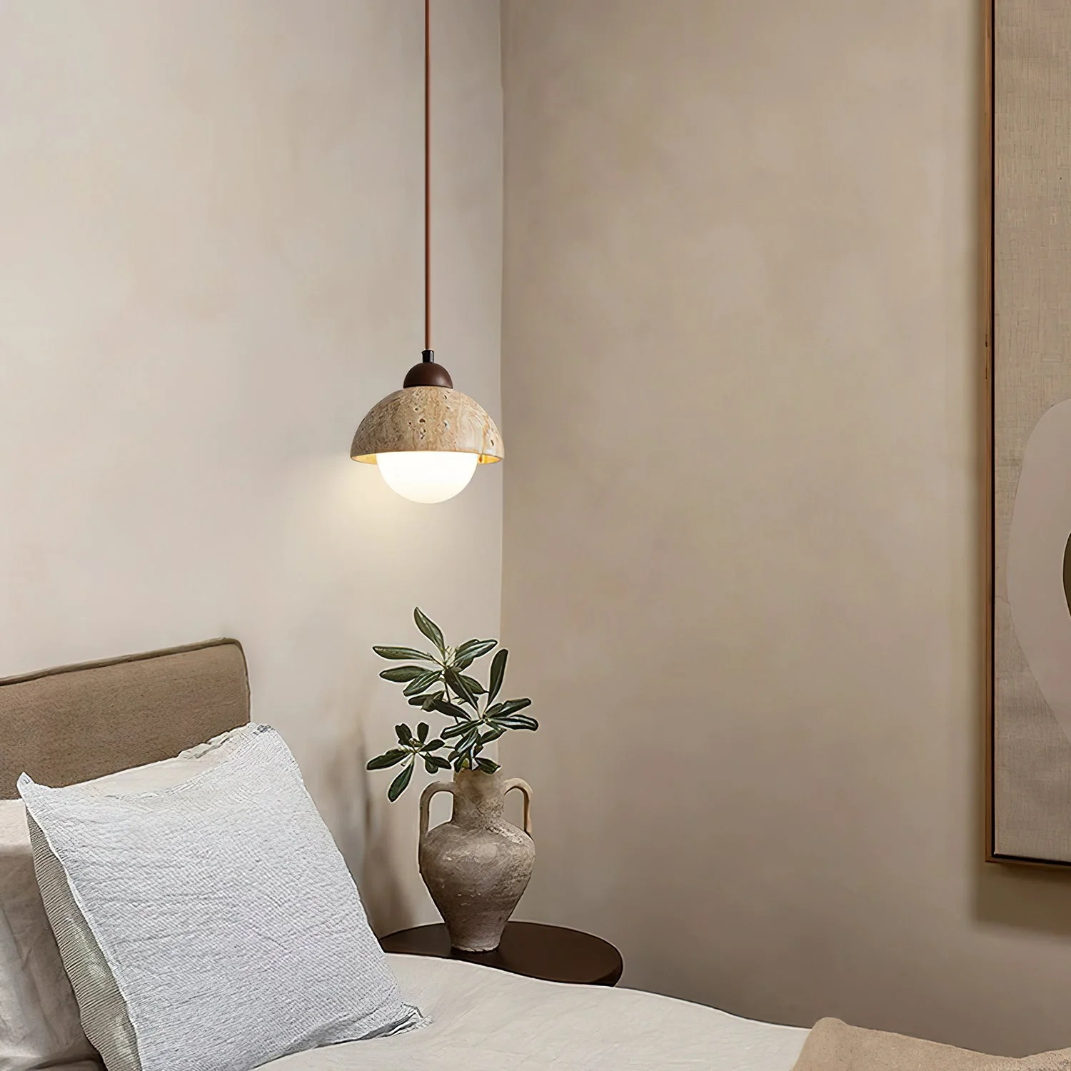 Nora Dome Natural Yellow Travertine Pendant Light - Image 5