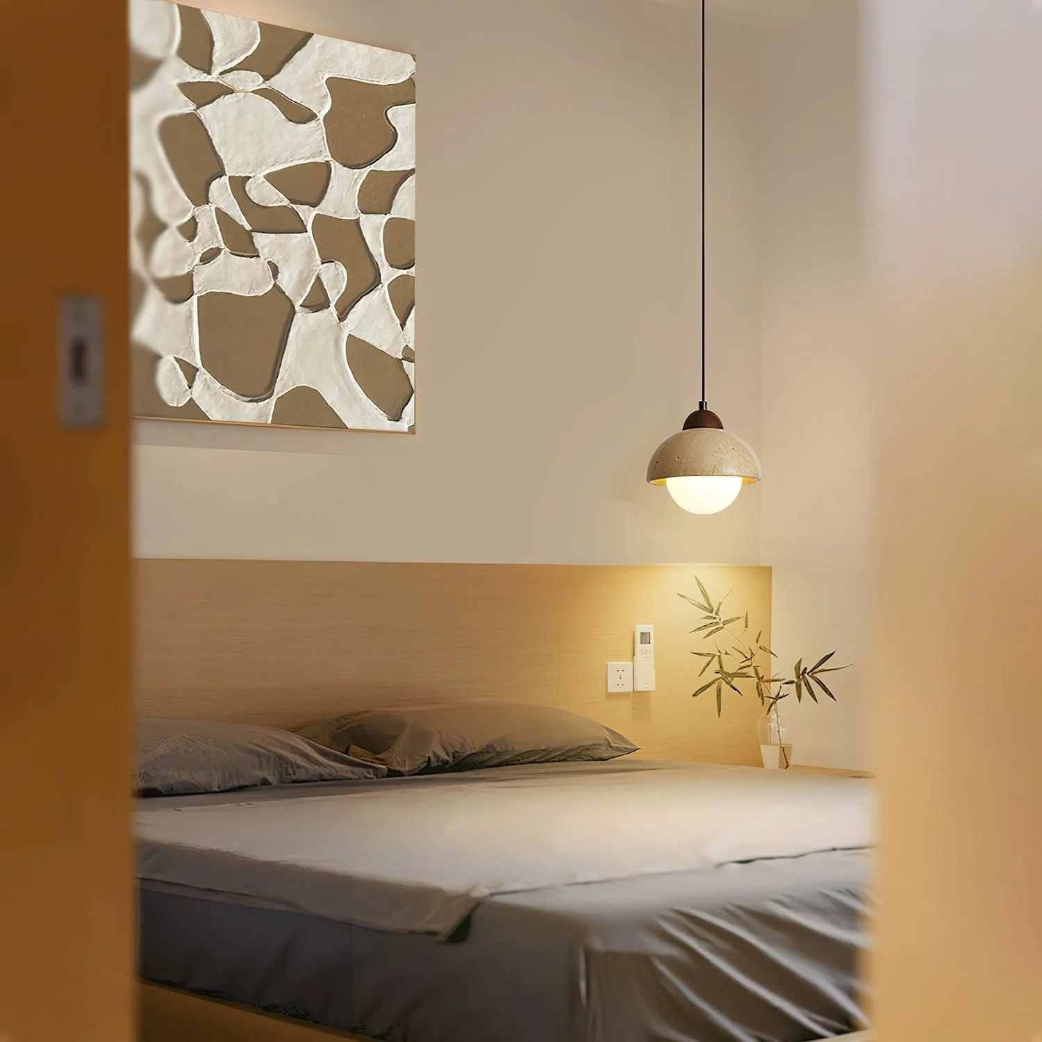 Nora Dome Natural Yellow Travertine Pendant Light - Image 6