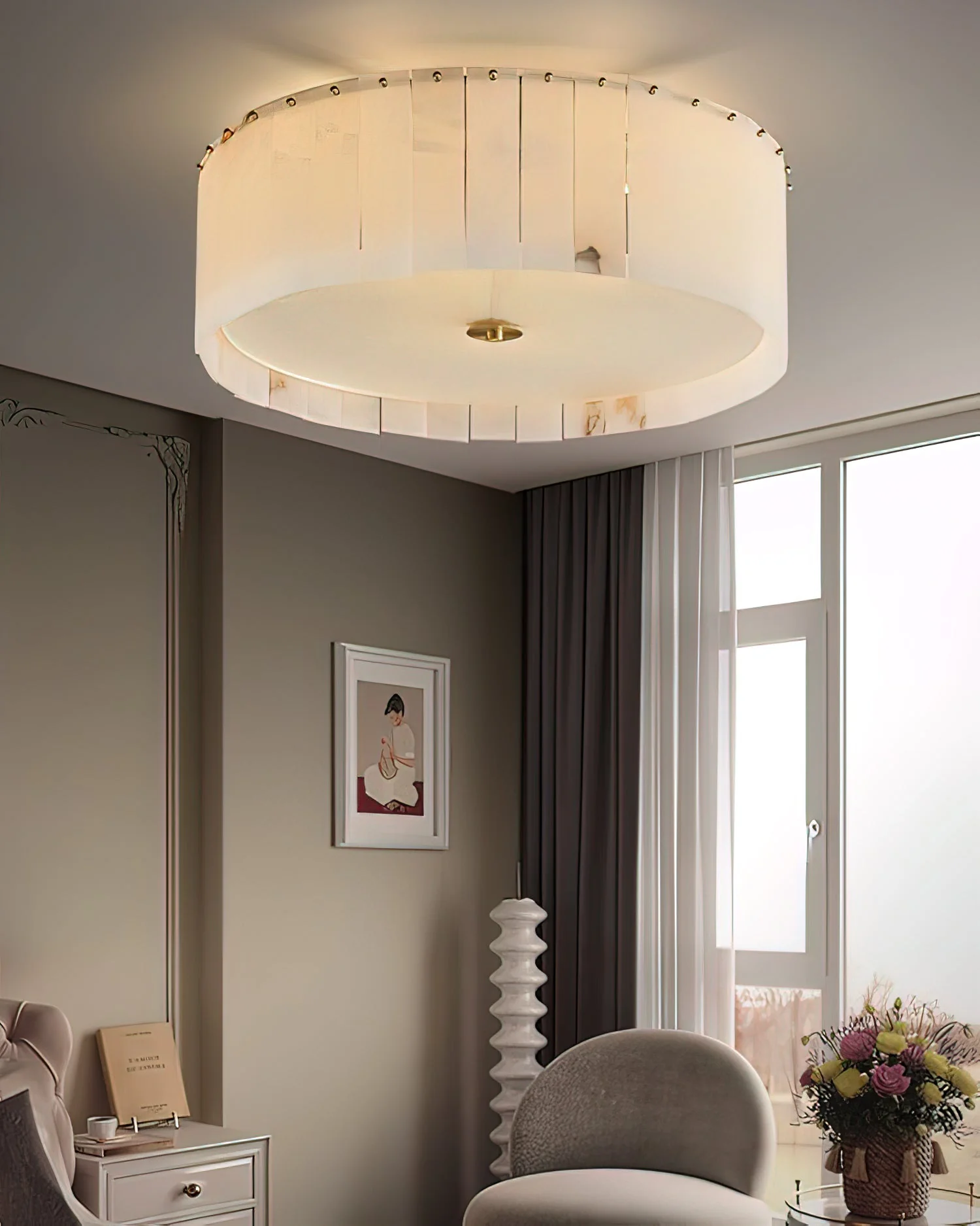 Nova Ribbed Alabaster Ceiling Light - Image 7